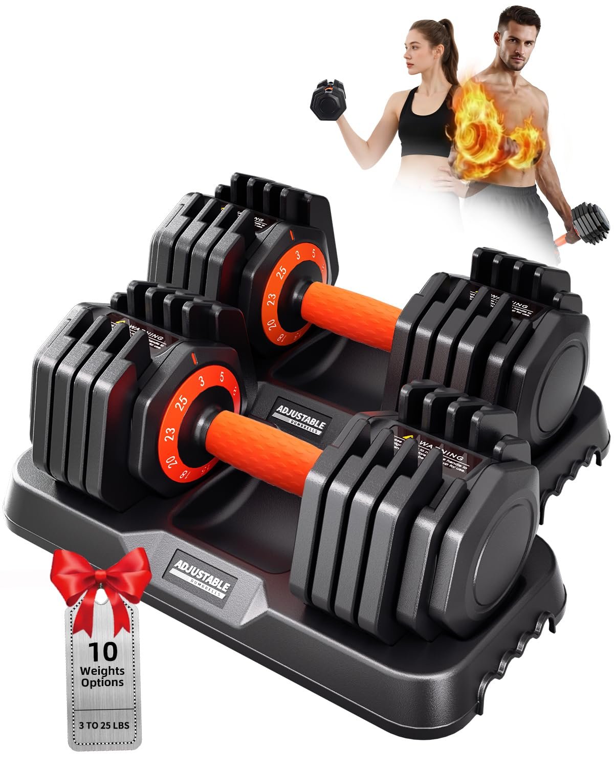 2026 Upgrade Adjustable Dumbbell Set of 2, Small Increment in 3LB, 1 Hand Rapid-Switch, 25lb/55lb Pair Adjustable Dumbbells with Tray, Anti-Slip Grip for Home Gym HIIT Strength Training