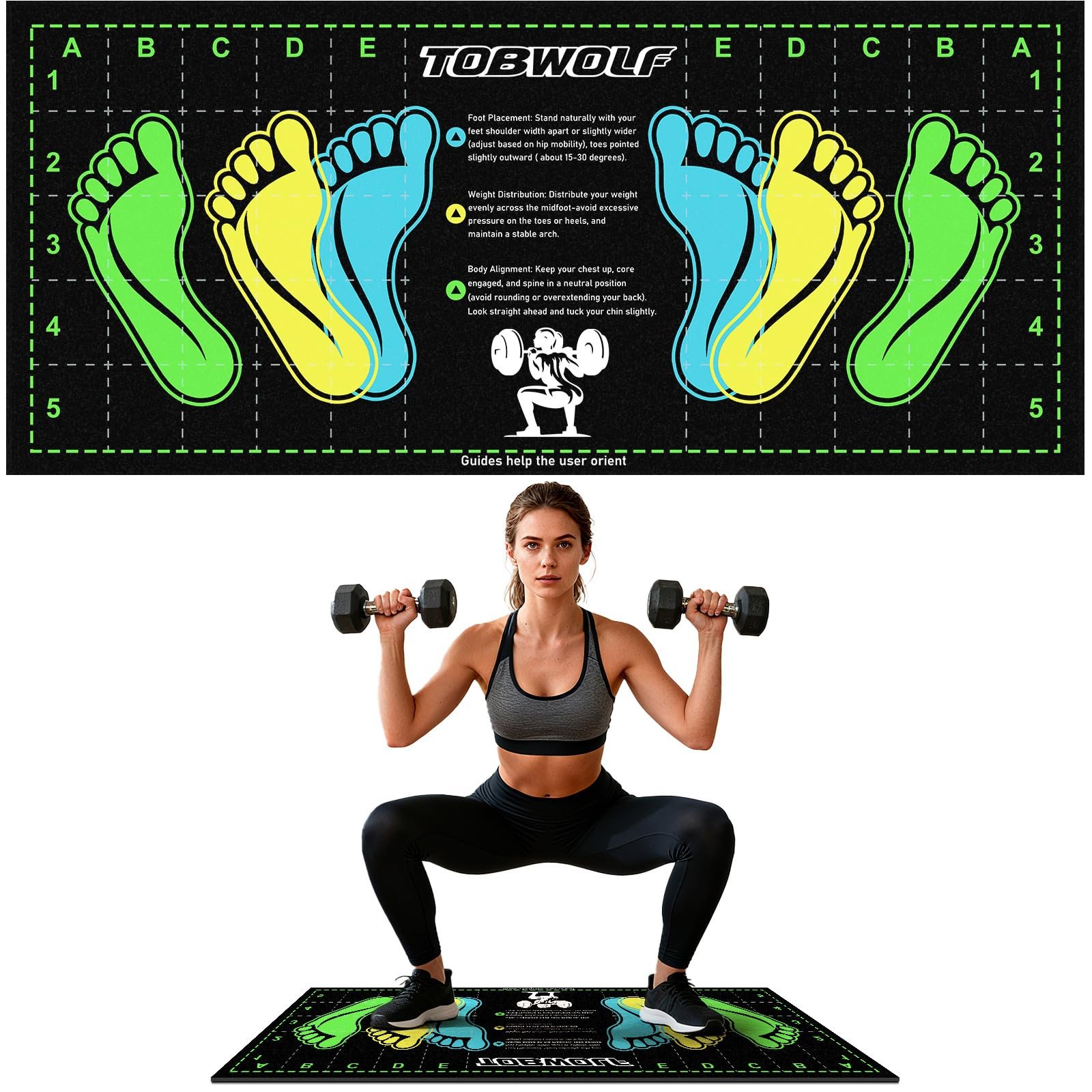 31.5'' X 13.8'' Non-Slip Squat Mat with Foot Position, Pro-Grade Exercise Mat Great for Squats, Leg and Lunges, Improving Muscle Activation, Versatility and Safety, Ideal for Home Fitness Enthusiasts