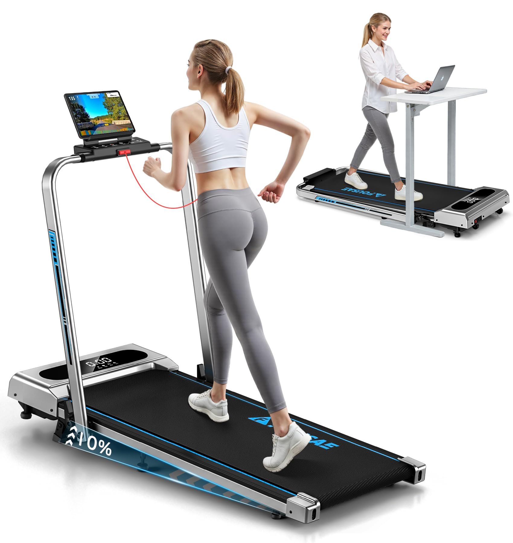 5 in 1 Foldable Treadmill, 7.5 MPH Treadmills for Home with App Compatible, Treadmill with 10% Incline, 3.0HP Brushless Drive, Remote Control and LED Display, 12 HIIT Programs, 400 LBS Capacity