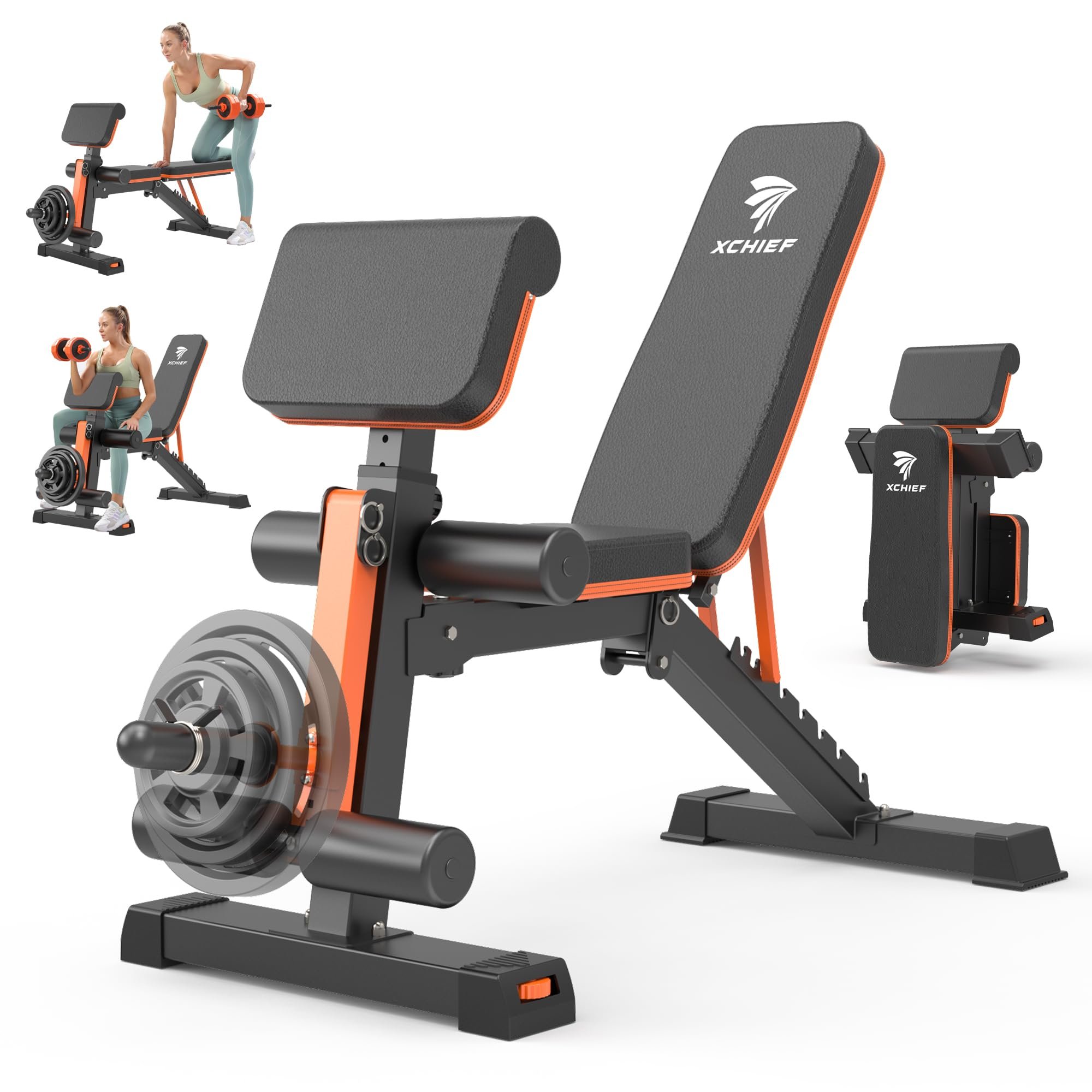 Adjustable Weight Bench - 1000LBS Capacity Heavy Duty Foldable Workout Bench for Full Body Exercise, Flat/Incline/Decline, Bench Press for Home Gym with Preacher Pad & Leg Extension