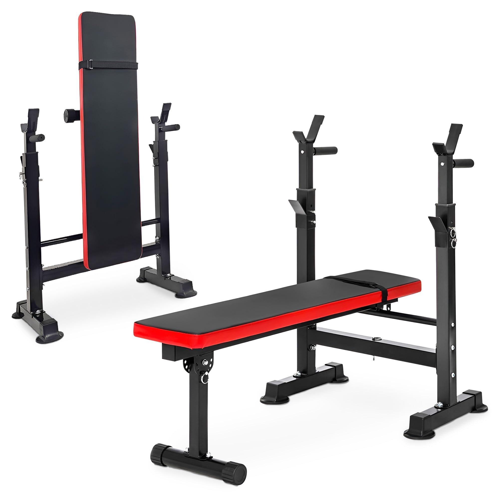 BalanceFrom Steel Weight Bench w/ Squat Rack in Multiple Colors, 400 lb User Capacity - Foldable Home Gym Equipment for Range of Workouts w/ 6-Position Barbell Holder & Adjustable Seat and Recliner