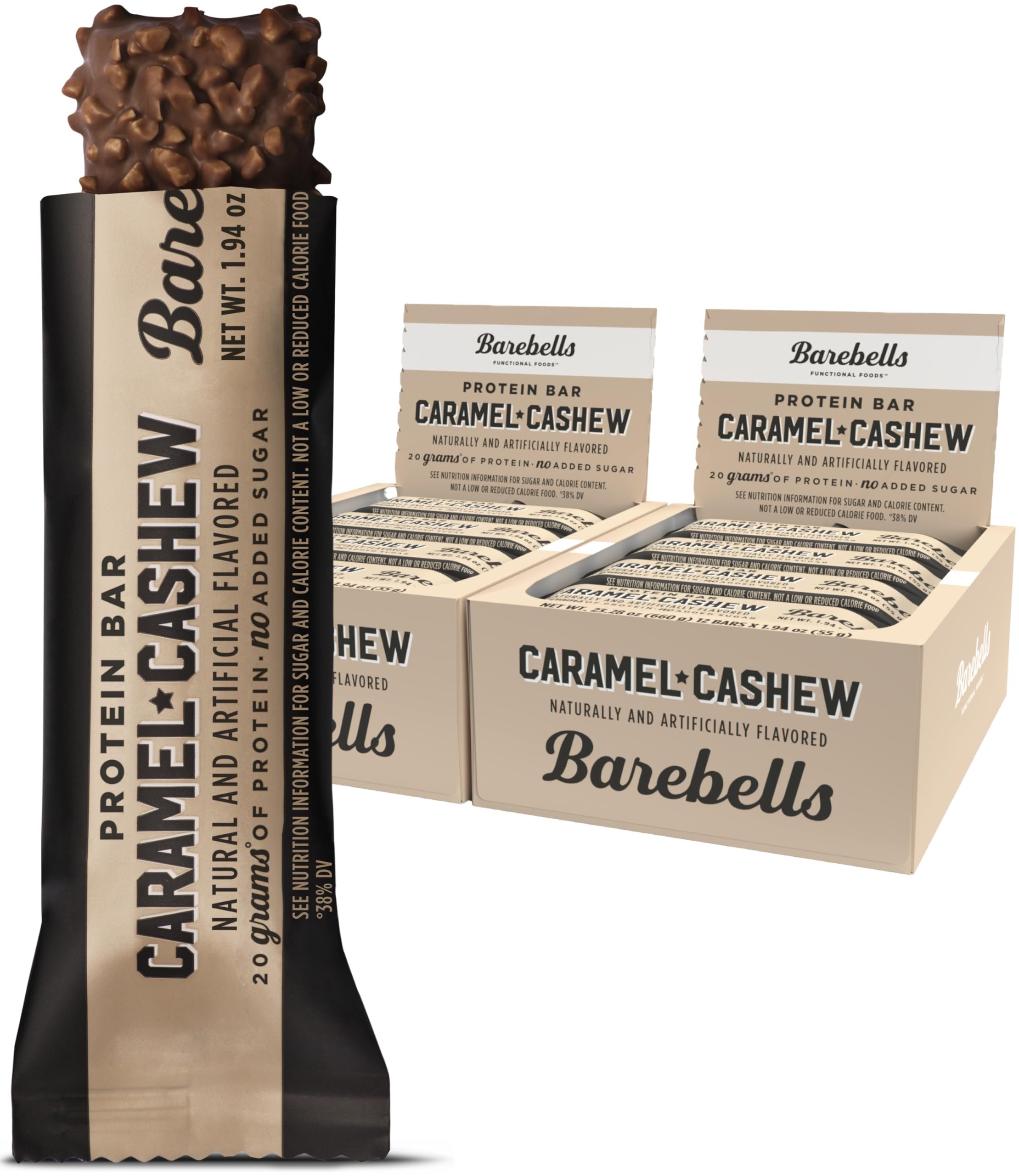 Barebells Protein Bars Caramel Cashew - 12 Count,pack of 2-1.9oz Bars with 20g of High Protein - Chocolate Protein Bar with 1g of Total Sugars - Perfect on The Go Protein Snack & Breakfast Bar…