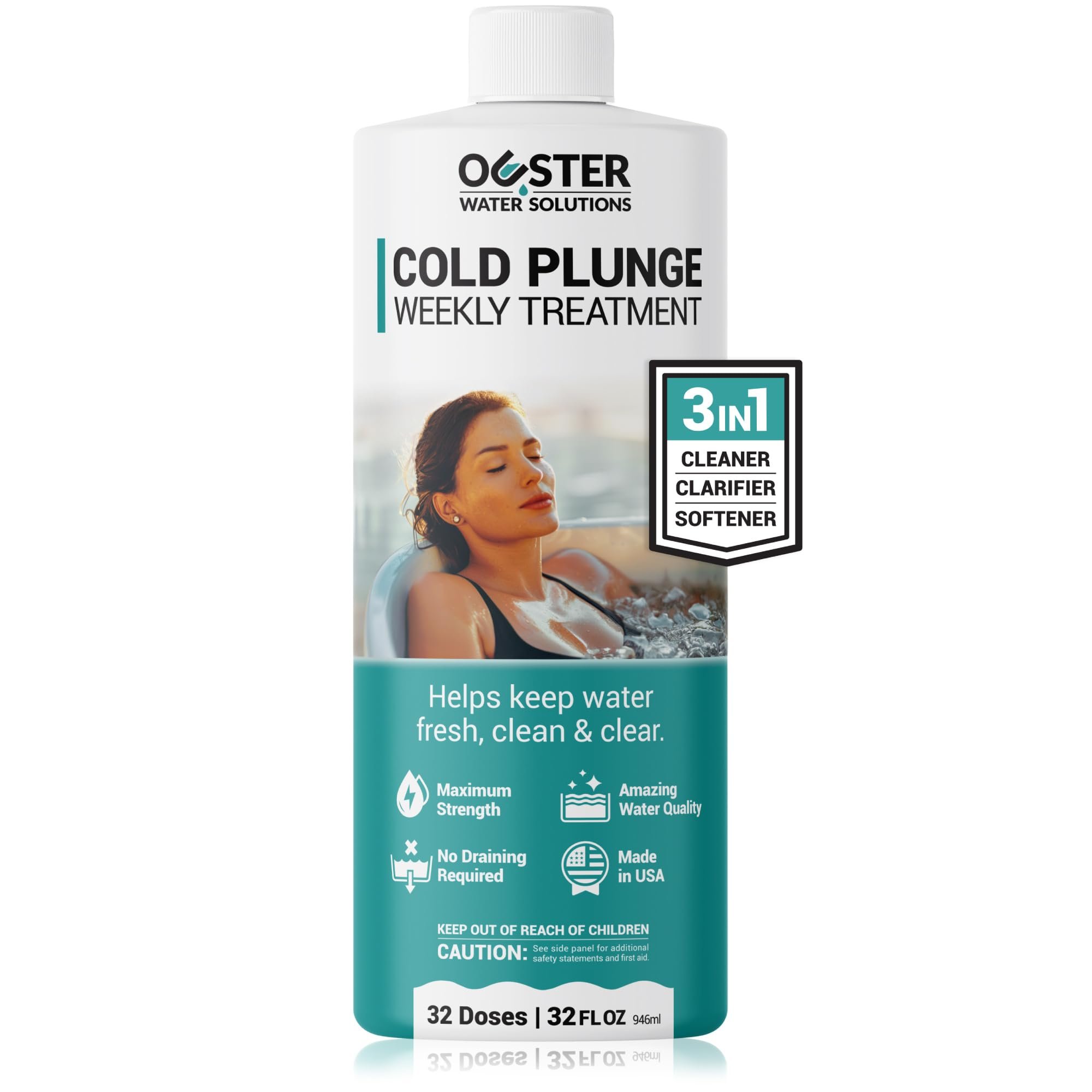 Bio Ouster 3in1 Weekly Cold Plunge Water Treatment - Cleaner, Clarifier, and Softener for Cold Plunge and Ice Bath - Water Stabilizer for Fresh, Crystal Clear Water - Made in USA (32oz)