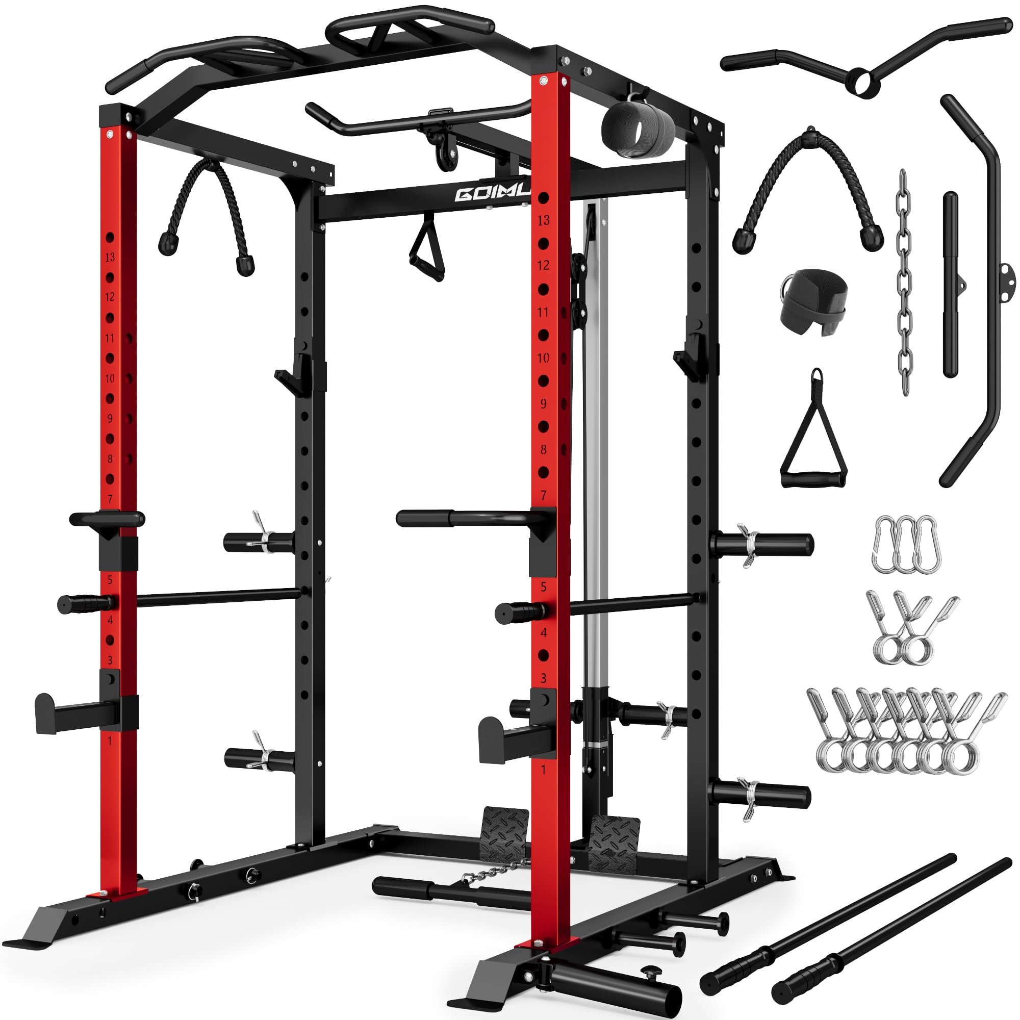 C1-V4 Power Cage, 2000LBS Squat Rack with LAT Pulldown, Multi-Function Weight Cage Strength Training Machine, Workout Cage with More Attachments for Home Gym Garage