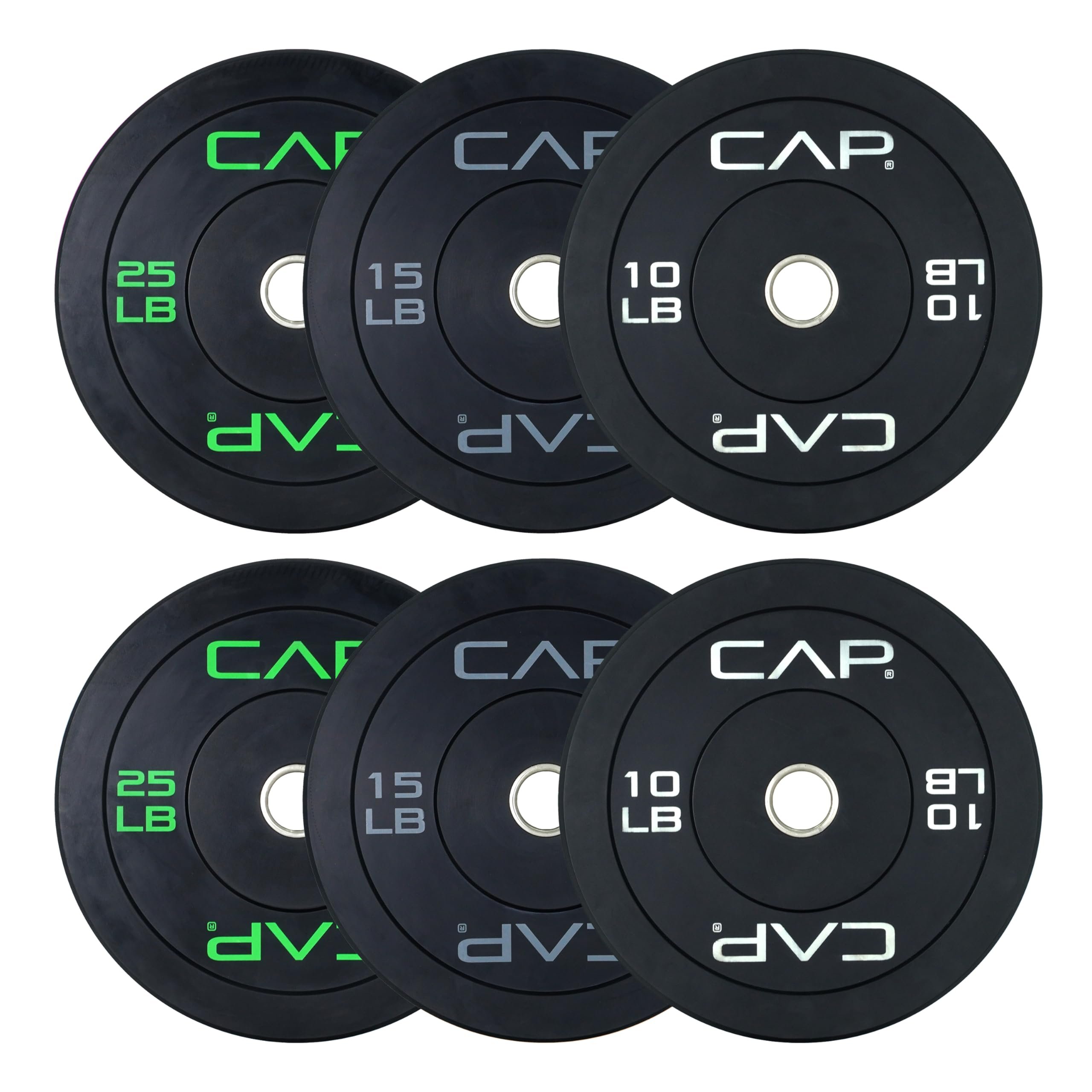 CAP 2-inch Olympic Bumper Plate Weight Set | 100-370 lbs | Multiple Colors | Storage Rack Optional