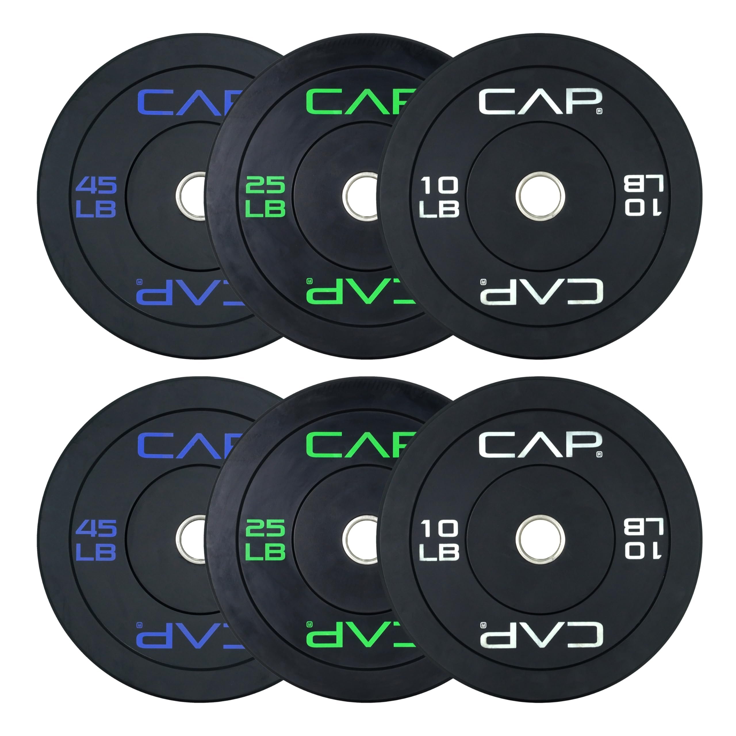 CAP 2-inch Olympic Bumper Plate Weight Set | 100-370 lbs | Multiple Colors | Storage Rack Optional