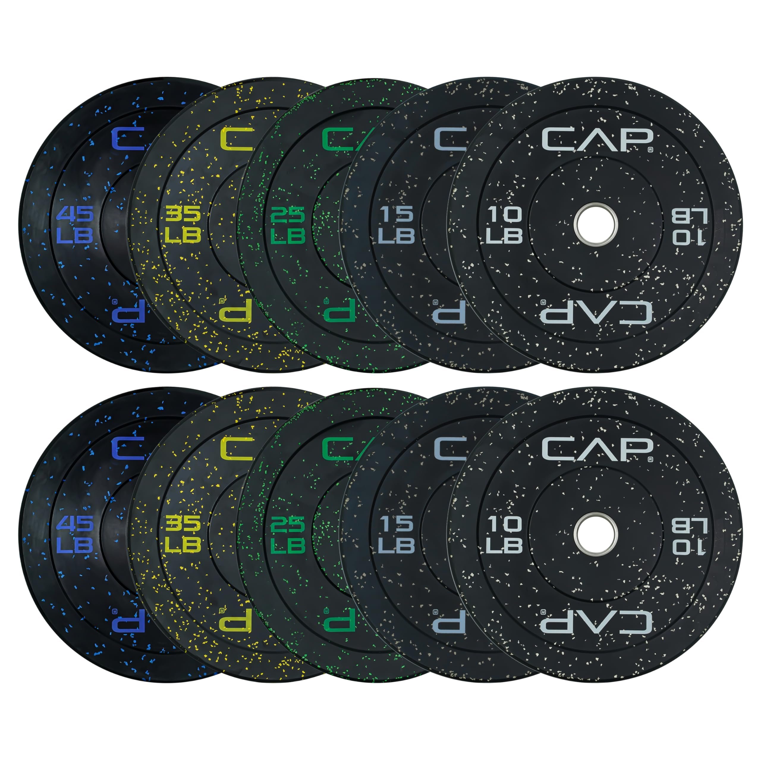 CAP 2-inch Olympic Bumper Plate Weight Set | 100-370 lbs | Multiple Colors | Storage Rack Optional