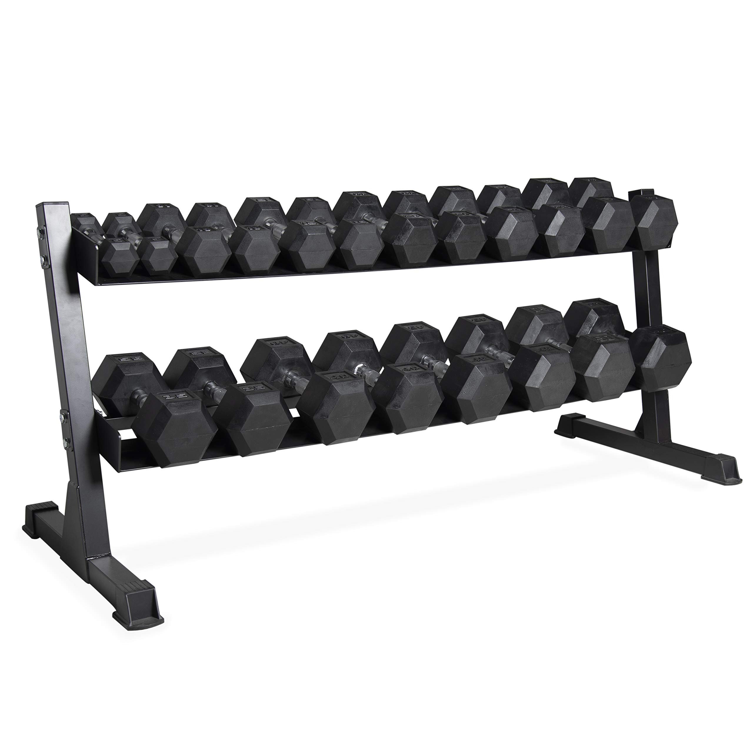 CAP 280 LB, 550 LB, 1200 LB Dumbbell Set with Horizontal 2-3 Tier Rack, Rubber Hex Free Weights, Home Gym Weight Set for Strength Training