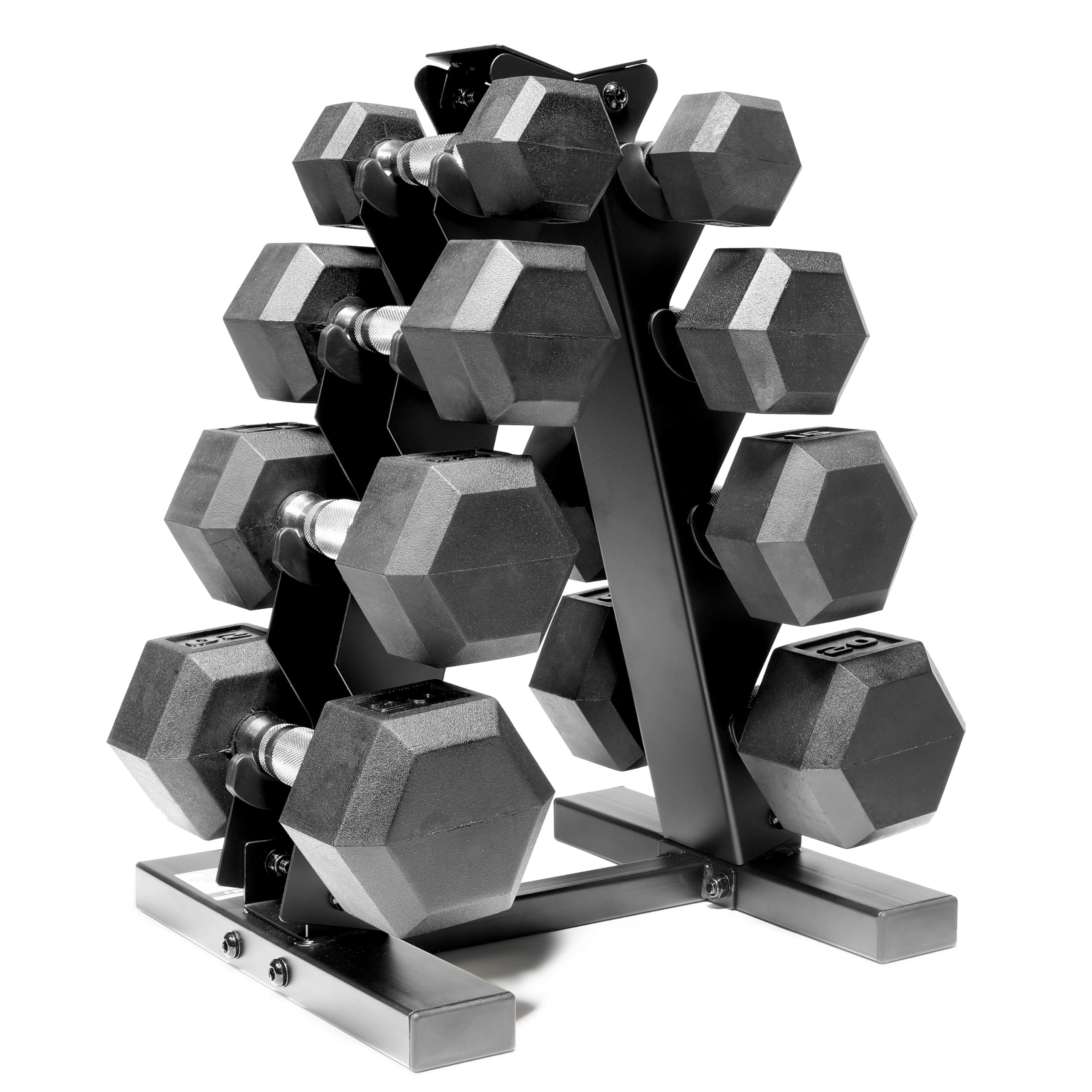 CAP Barbell Rubber Coated Hex Dumbbell Set with Storage Rack | 100–210 lb Options, Space-Saving Vertical Compact Storage for Home Gym Strength Training