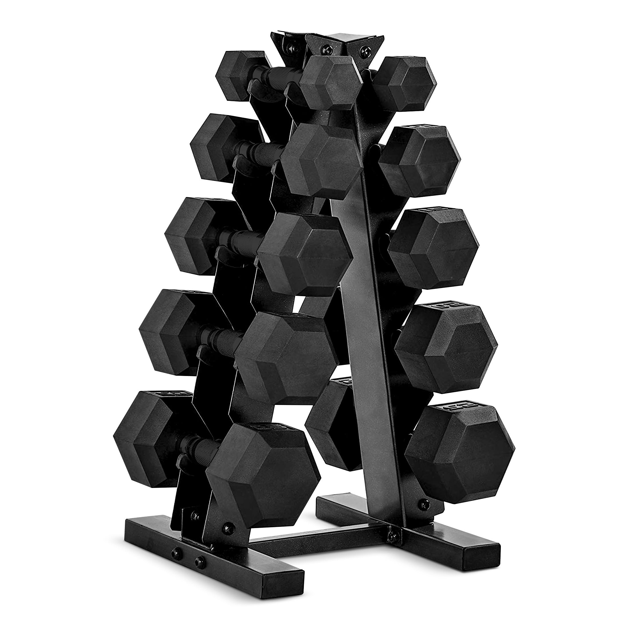CAP Barbell Rubber Coated Hex Dumbbell Set with Storage Rack | 100–210 lb Options, Space-Saving Vertical Compact Storage for Home Gym Strength Training