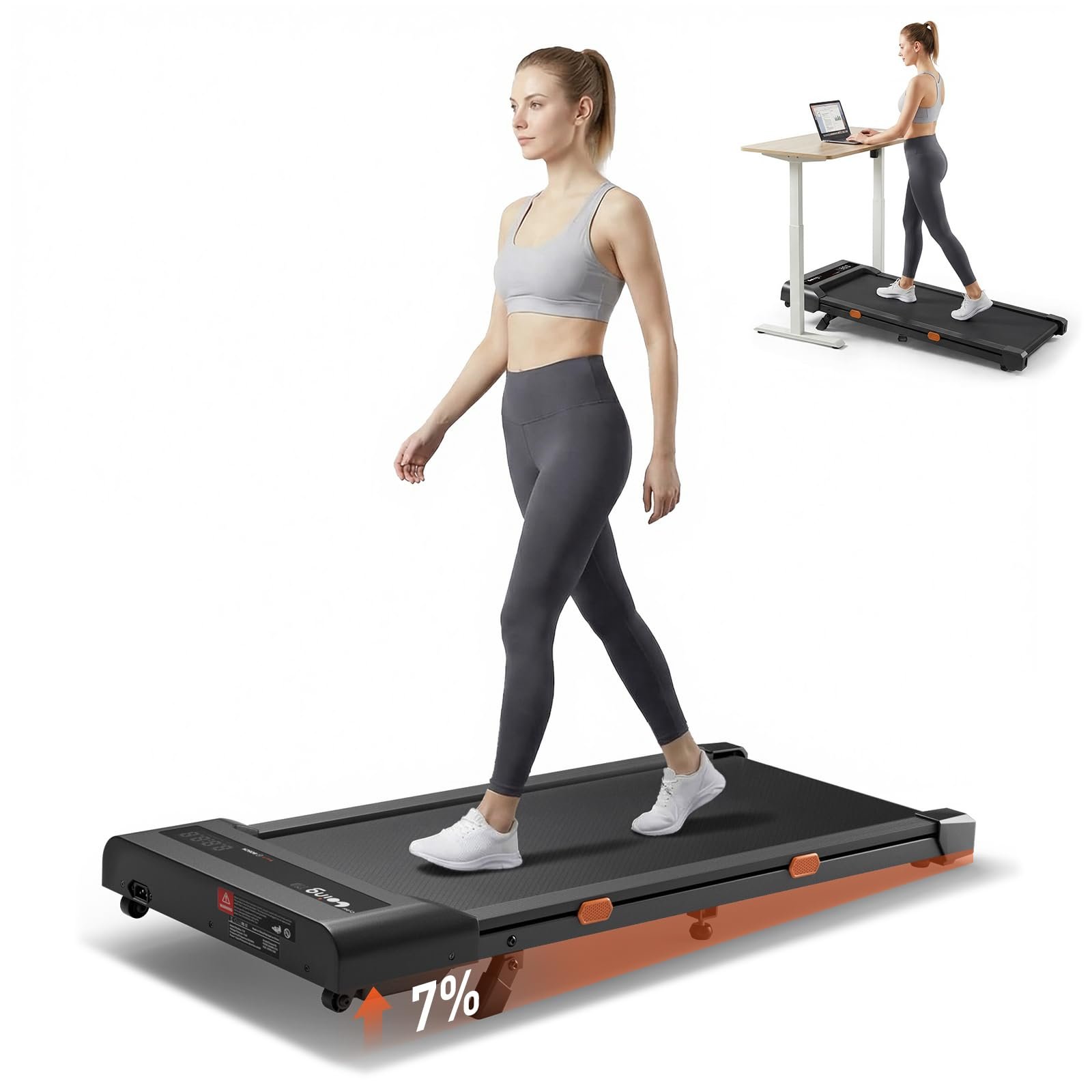 Cybergoing T10 Walking Pad Treadmill with Bosch® Motor, Under Desk Treadmill, Fixed 7% Manual Incline, Up to 4 MPH, 2.5HP, 300lb Capacity, App + Remote, 15"x36" Belt, Treadmills for Home