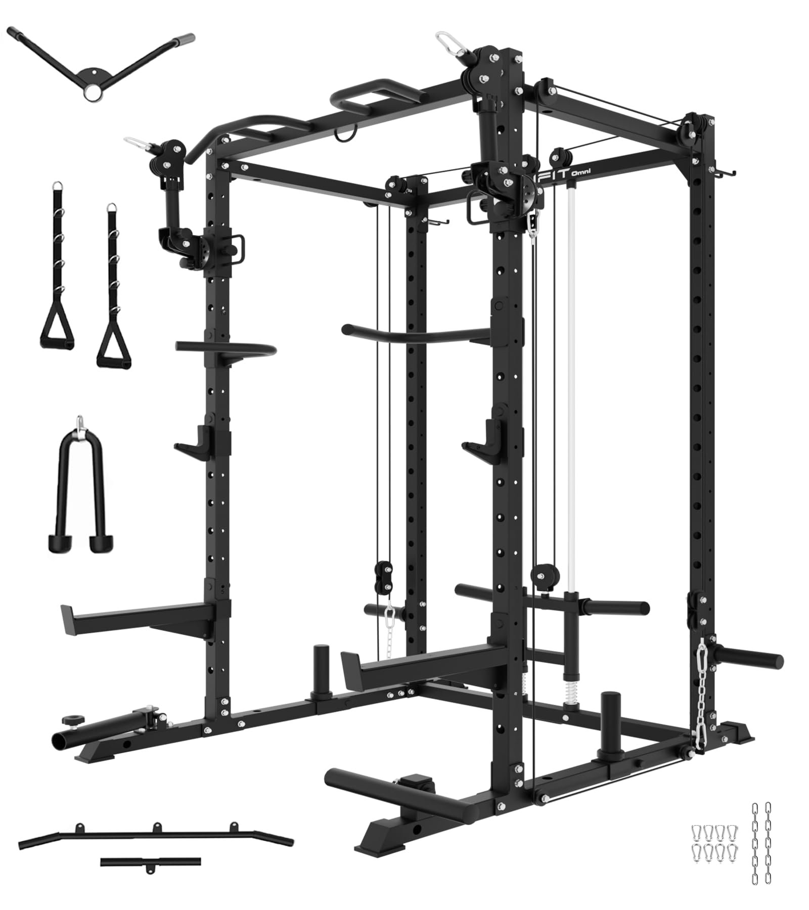 Eonfit E2 Power Cage，1500LB Squat Rack with Cable Crossover System.Multi-Function Power Rack for Home Gum.All-in-One Squat Rack with More Training Attachments
