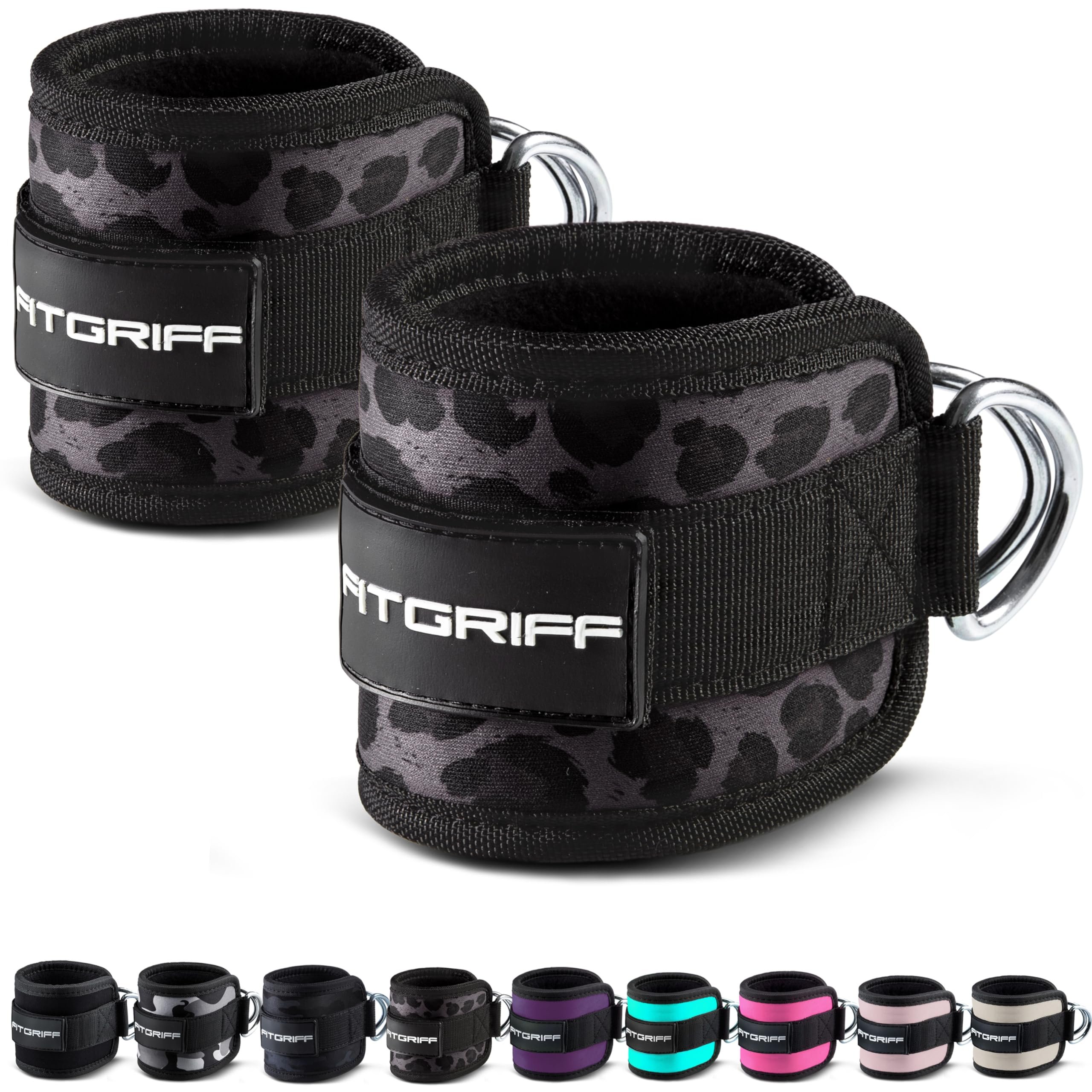 Fitgriff® Ankle Straps V1 for Cable Machine (2 Pieces) - Gym Workout Equipment - Leg Pulley Attachment, Kickback Straps