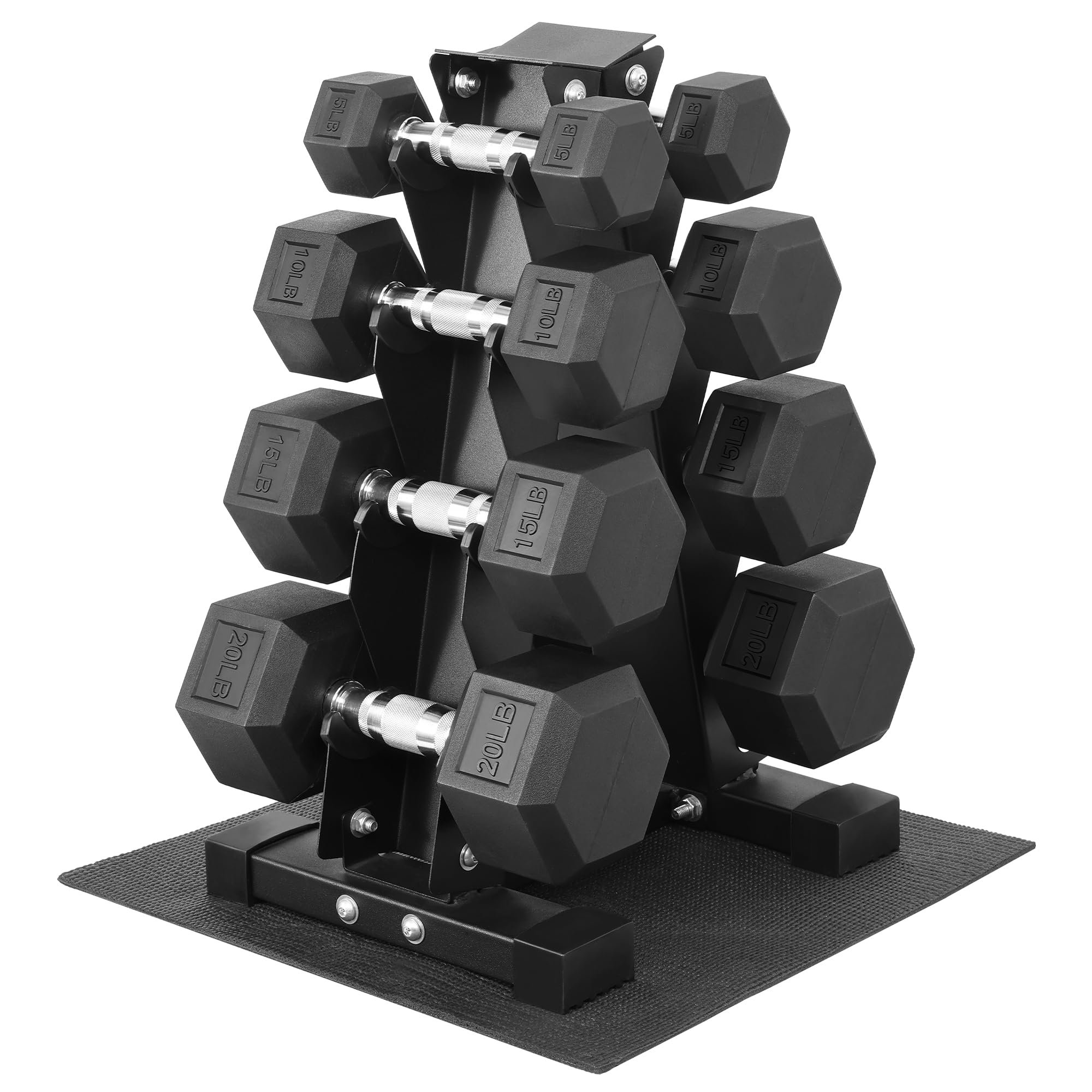 Fitvids Rubber Coated Hex Dumbbell Set with Storage Rack, 100/150/200/550 LB Hand Weight Set with Anti-Slip Grip for Home Gym