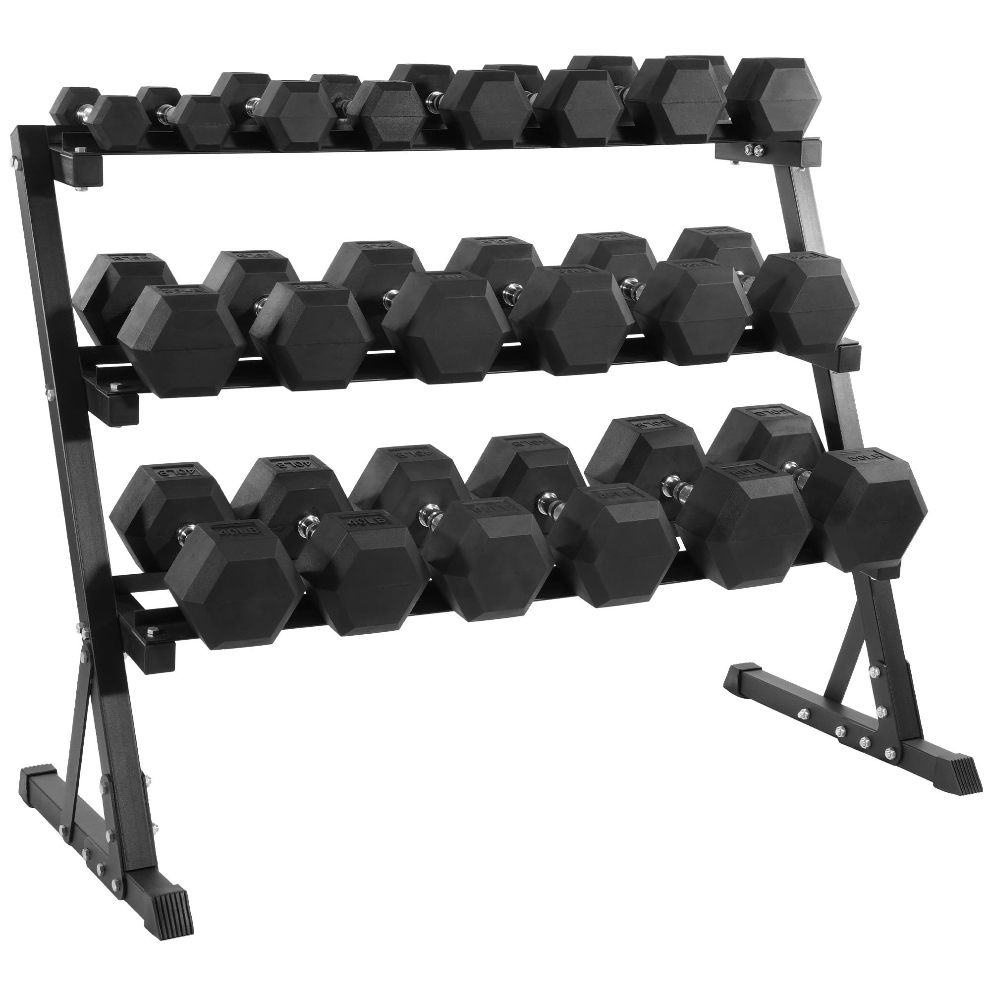 Fitvids Rubber Coated Hex Dumbbell Set with Storage Rack, 100/150/200/550 LB Hand Weight Set with Anti-Slip Grip for Home Gym