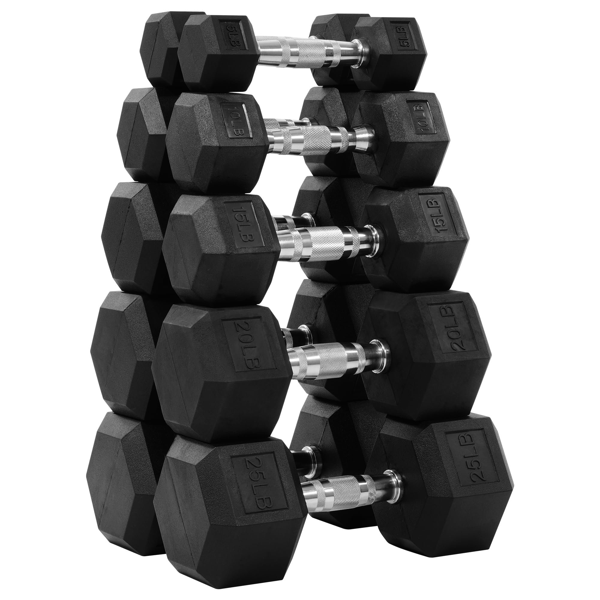 Fitvids Rubber Encased Hex Dumbbell Set Contoured Handle for Muscle Toning, Strength Building & Full Body Workout, 60LB, 100LB, 150LB and 550LB Set