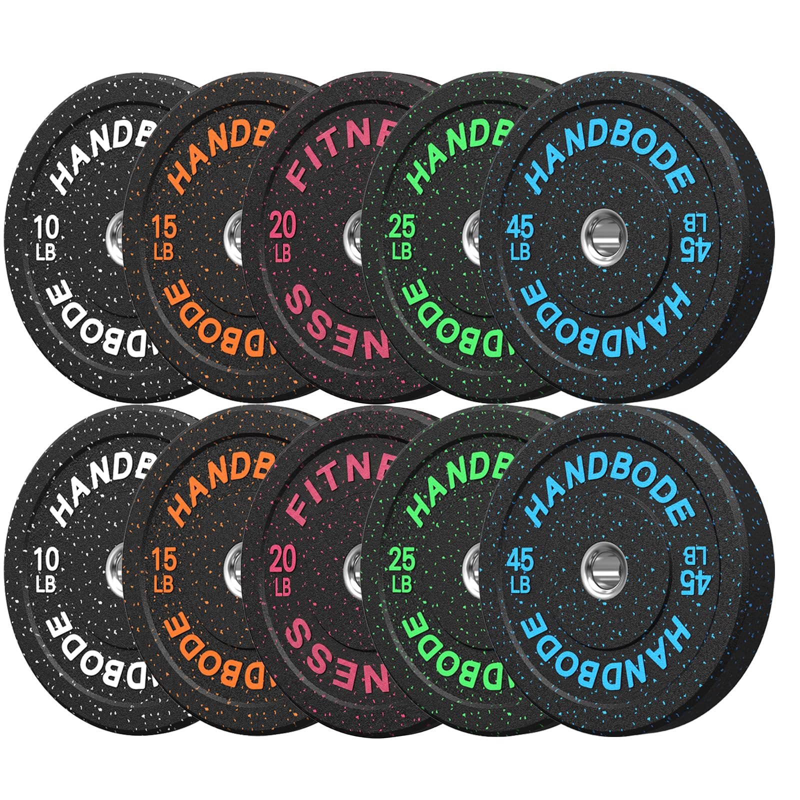HANDBODE 2-Inch Bumper Plates High Bounce, Olympic Weight Plate Set 45/100/160/190/260/300lb, Barbell Weight Plates Set for Home Gym, Colored Weights Rubber Strength Training Plate for Weight Lifting