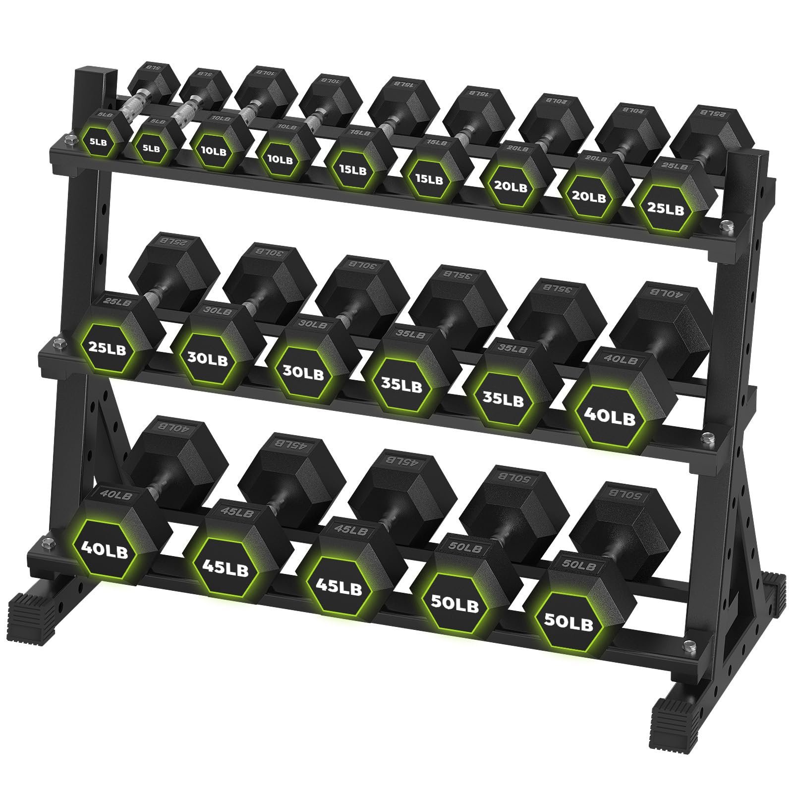 HANDBODE Hex Dumbbell Set with Rack, 300-840 lb Rubber Coated Fixed Weights Sets with Heavy Duty Storage Stand, Hexagon Shape, Multiple Weight Options Home Gym Equipment for Strength Training