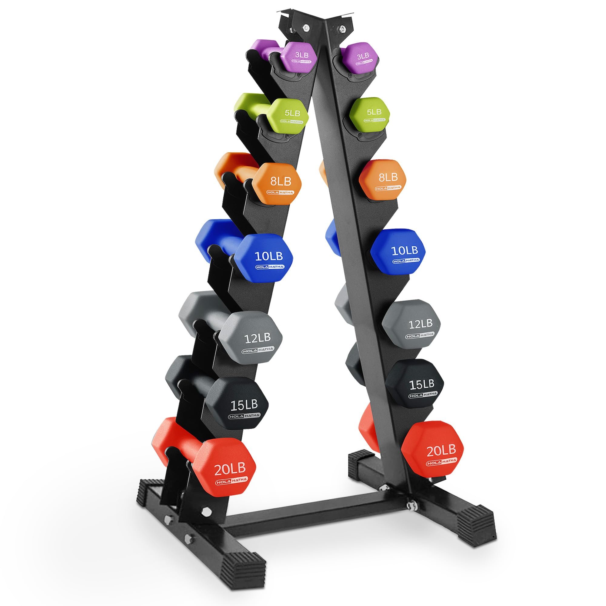 HolaHatha Neoprene Dumbbell Weights Set w/Rack, Home Gym Equipment - Portable Weighted Exercise Dumbbells for Fitness, Training, and Lifting Workouts