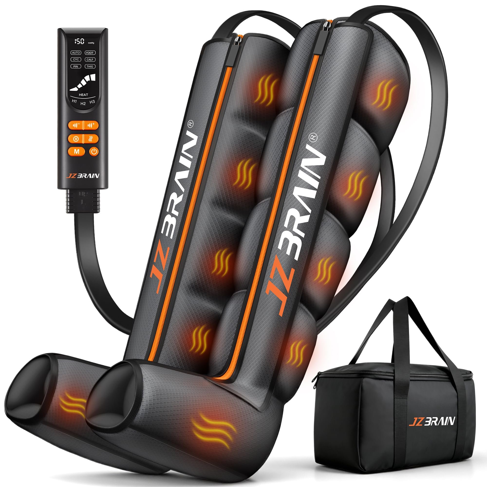 JZBRAIN Air Compression Leg Recovery Boots : Sequential Full Leg Compression Massager System for Muscle Relaxation & Relief - 11 Intensity 6 Modes 3 Heat for Athletes & Gym (Medium)