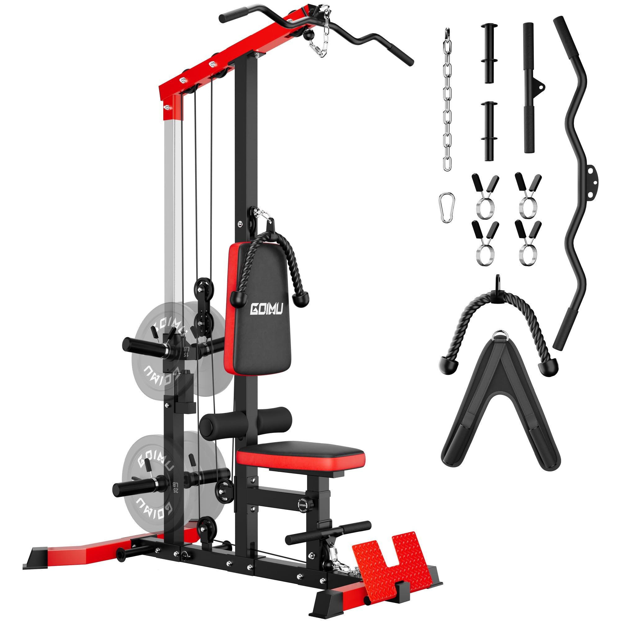 LS01 LAT Pulldown Machine, LAT Row Cable Machine with AB Crunch, LAT Tower with Cable Row Attachments, 3 in 1 Pulley Stations for Home Gym
