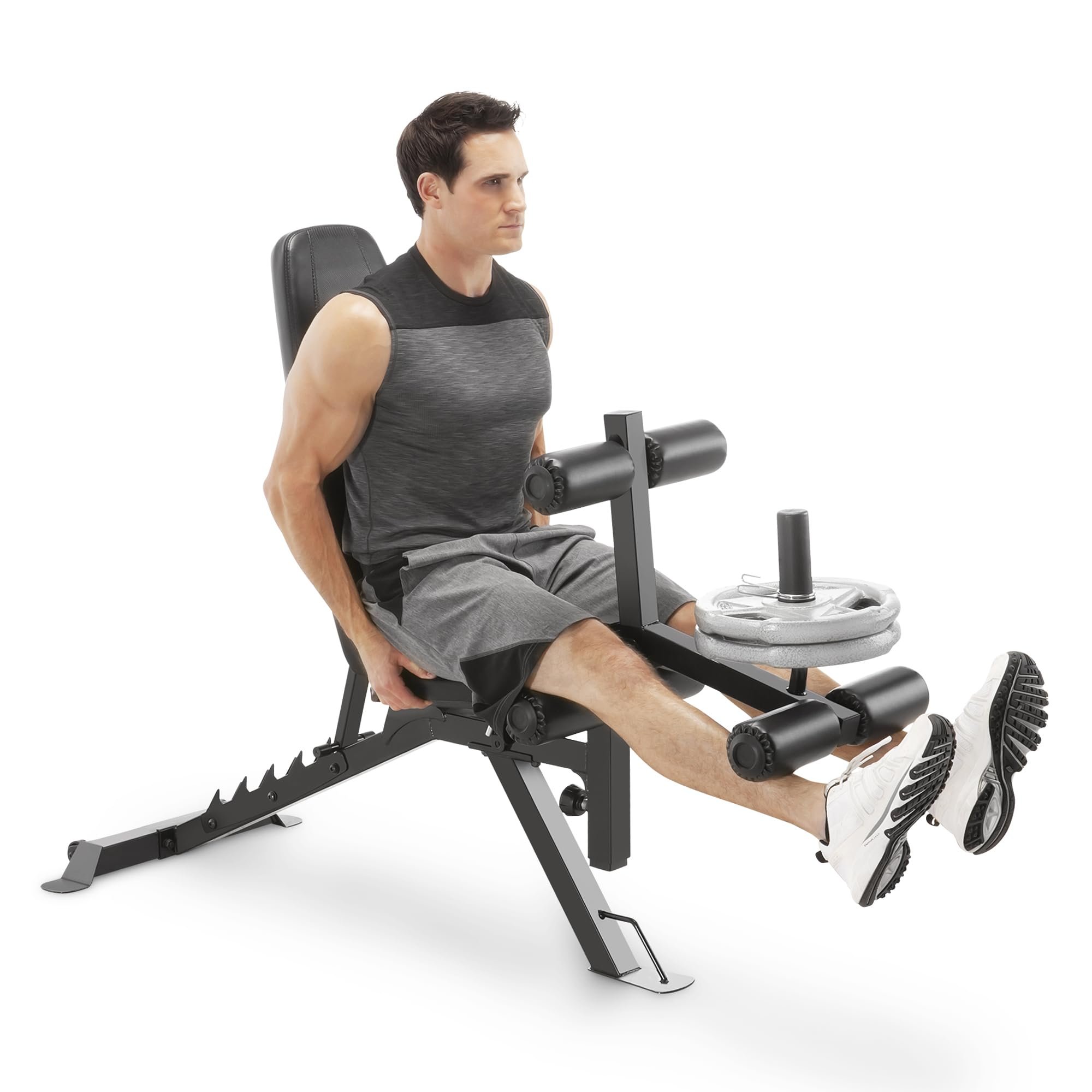 MARCY Adjustable 6 Position Utility Bench with Leg Developer and High Density Foam Padding SB-350,dark gray