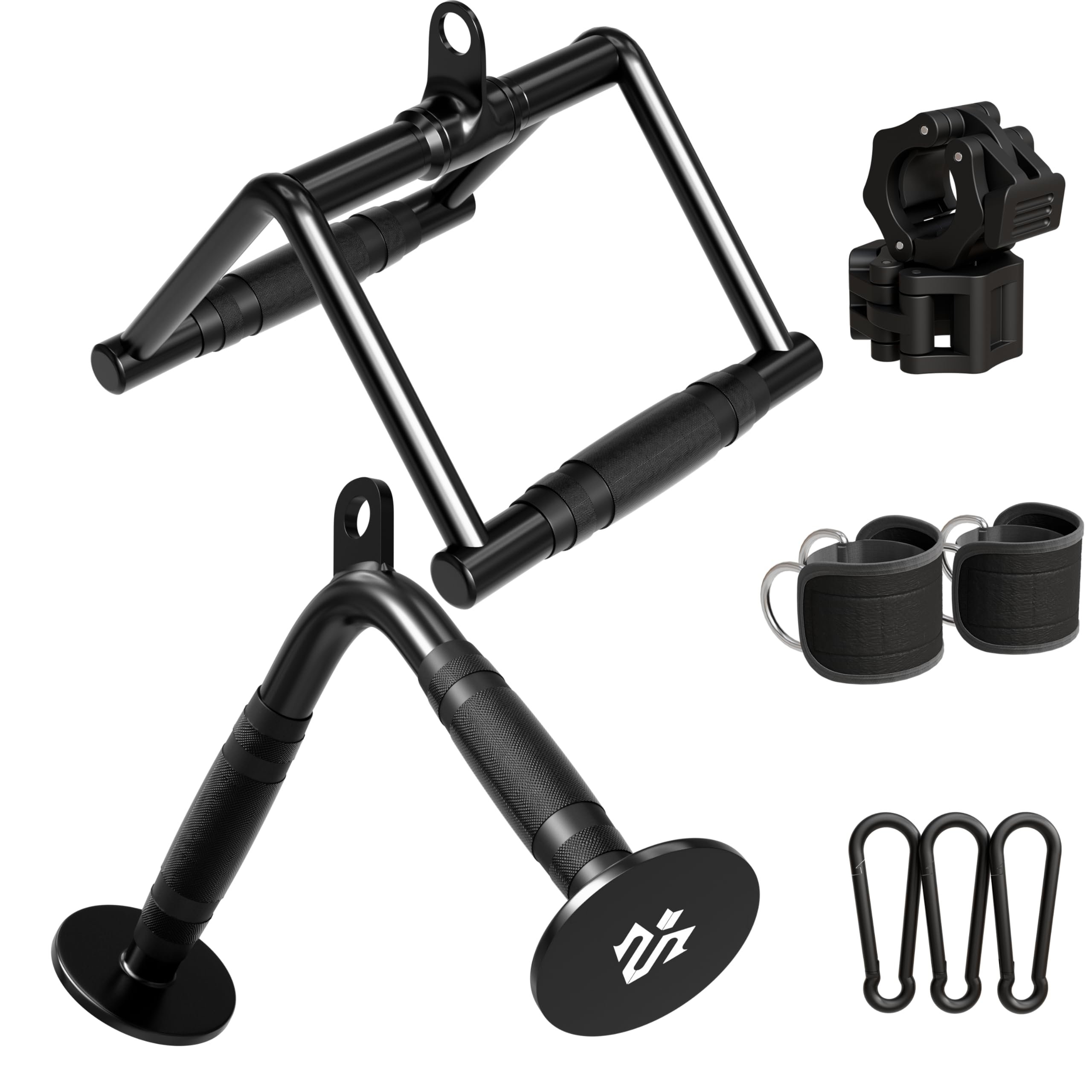 Mikolo Cable Attachments for Gym, Heavy-Duty Cable Machine Attachment Set with LAT Pulldown, V Bar, Double D Handle, Ankle Straps, and Barbell Clamps for Home Gym