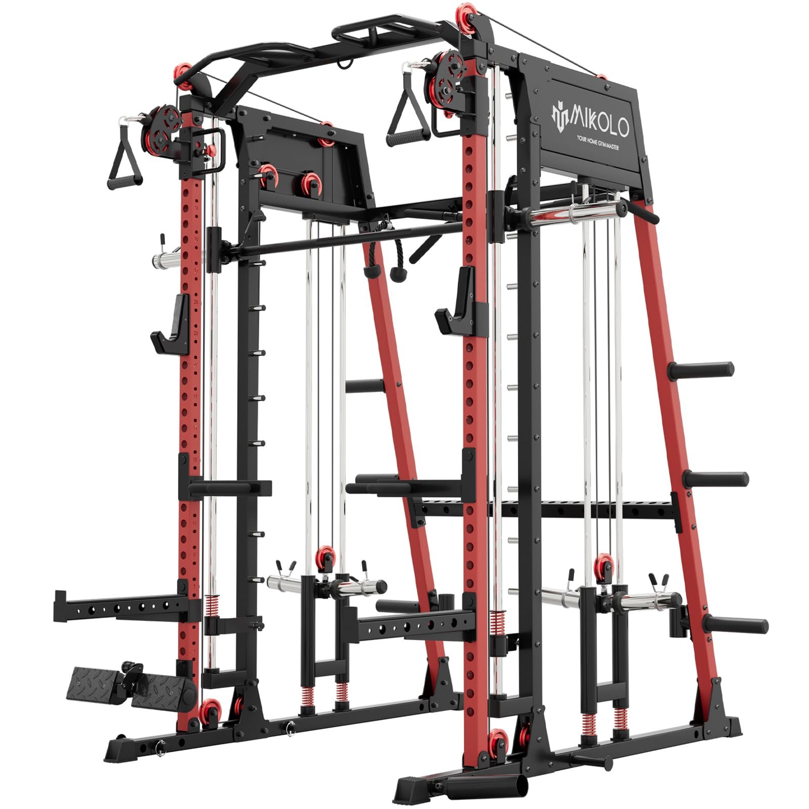 Mikolo M4 2.0 Standard/Ultra/Elite Smith Machine, 2200lbs Squat Rack with LAT-Pull Down System & Cable Crossover Machine, Training Equipment with Leg Hold-Down Attachment