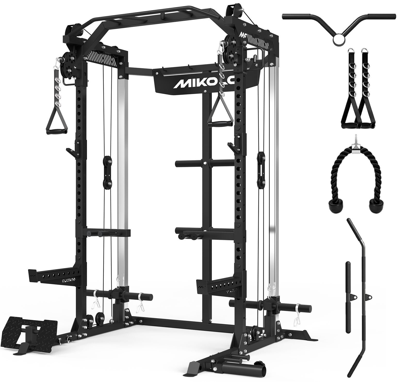Mikolo Power Cage, 2000LB Power Rack with Independent Dual Pulley System, Multi-Function Home Gym Workout Machine for Cable Crossover