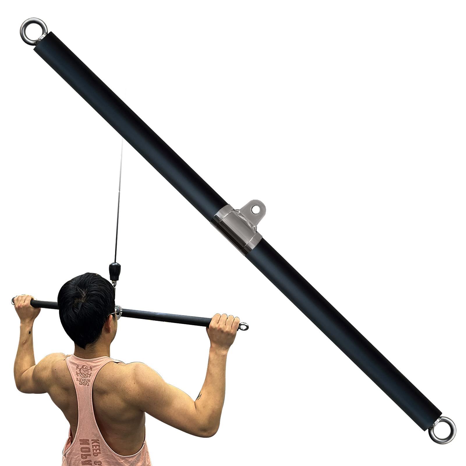 Non-Detachable LAT Pull Down Bar Cable Attachments for Gym, LAT Pulldown Attachments, Straight Bar, Resistance Band Bar for Weightlifting Workout