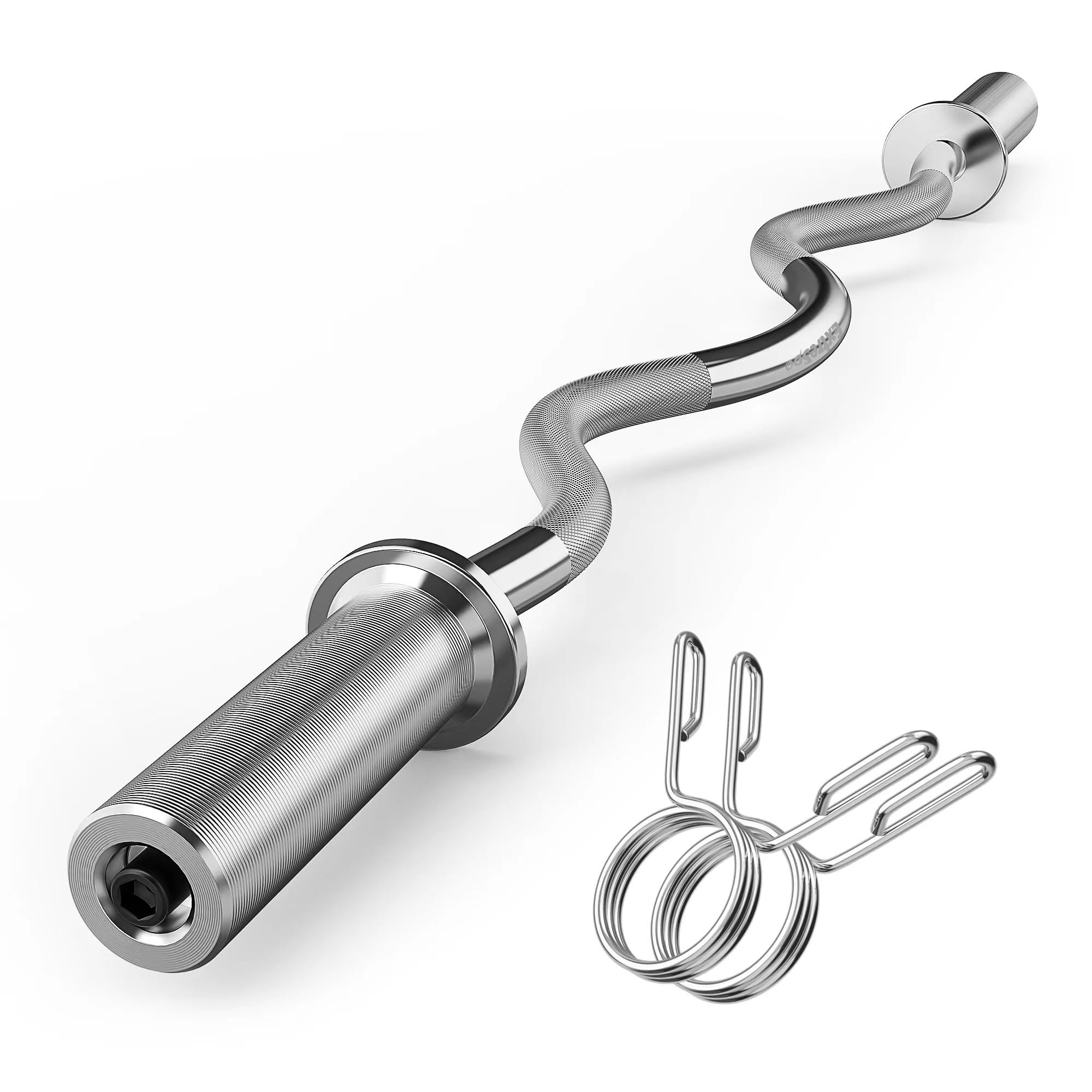 Olympic EZ Curl Barbell Bar, 47" EZ Curl Bar for Weight Lifting, Biceps, triceps, Back/Leg Muscle Group exercise,Chrome Curling Bar for 2 Inch Weight Plates,with 2 Spring Collars