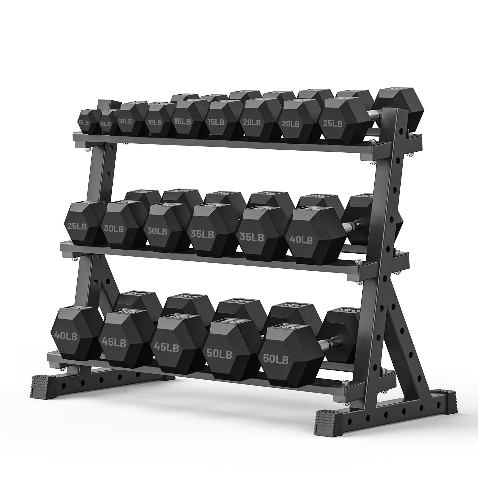 PAPABABE Hex Dumbbell Set with Rack, Rubber Encased Free Weight with Weight Storage Racks, Multiple Weight Options for Home Gym and Fitness