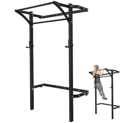 PRx Performance Murphy Foldable Squat Rack with Space-Saving Pull-Up Bar - Wall-Mounted Gym Equipment, Includes J-Cups for Barbell, Ideal for Strength Training, Bench Press and Leg Squats