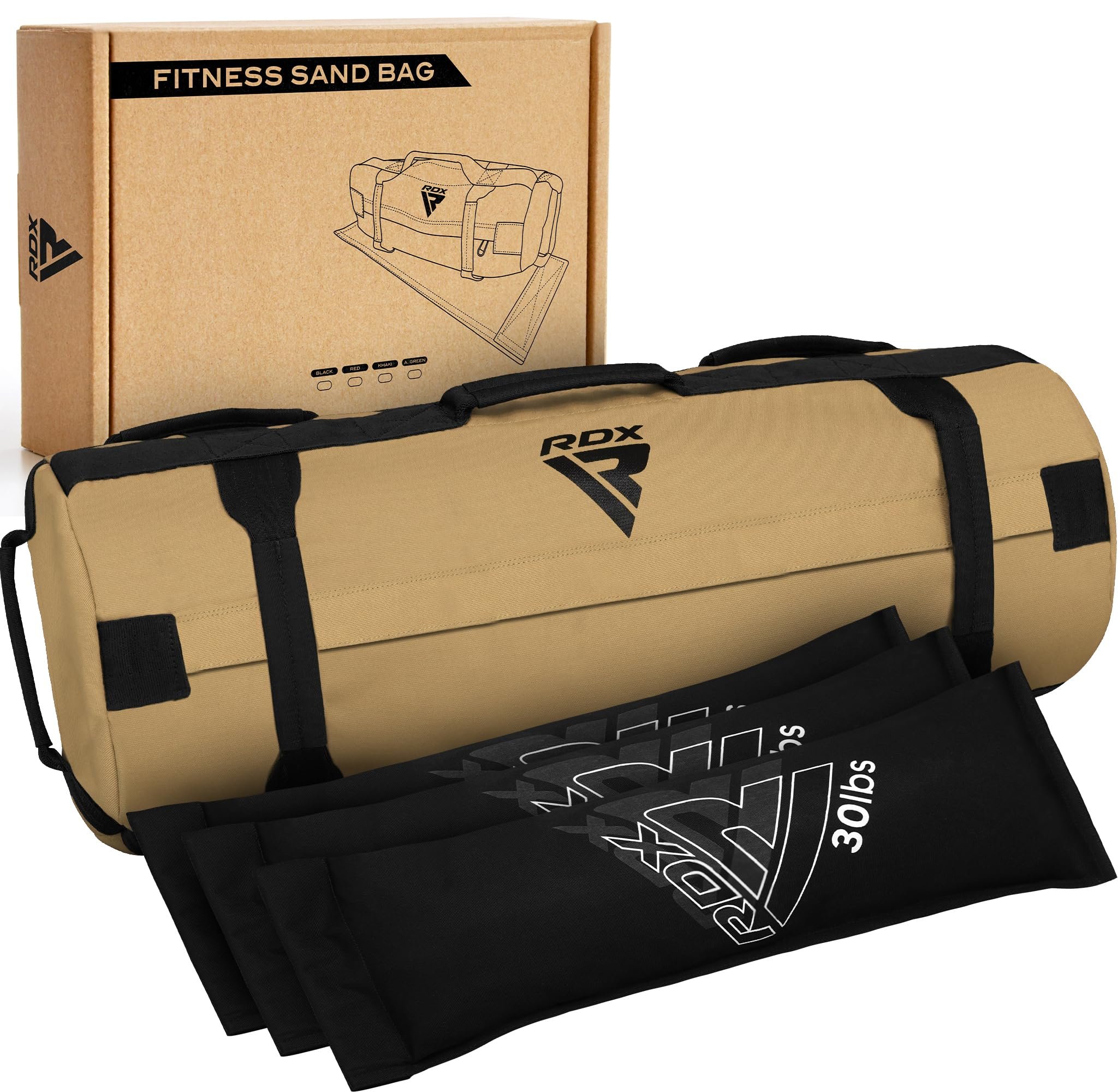RDX Sandbag for Fitness Weights Training, Unfilled Power Bags with Handles, 5-200 LBs Adjustable Weighted Slam Bag for Strength Powerlifting Running Heavy Workout Home Gym Exercise, Sold AS UNFILLED