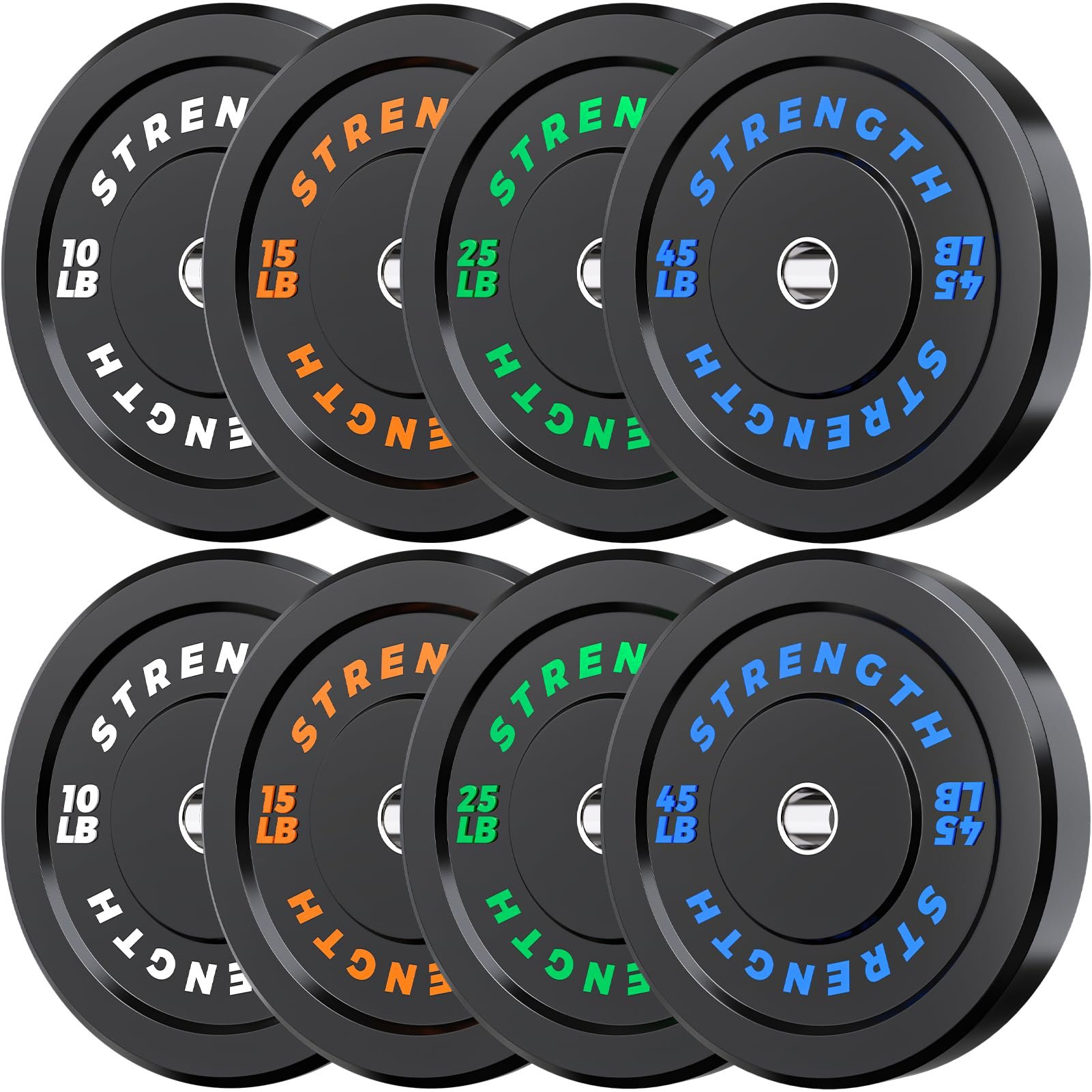 Rendpas 2-Inch Olympic Bumper Plates, 100% Virgin Rubber Low Bounce Barbell Weight for Home Gym Strength Training, 10lb-45lb Black with Color-Coded