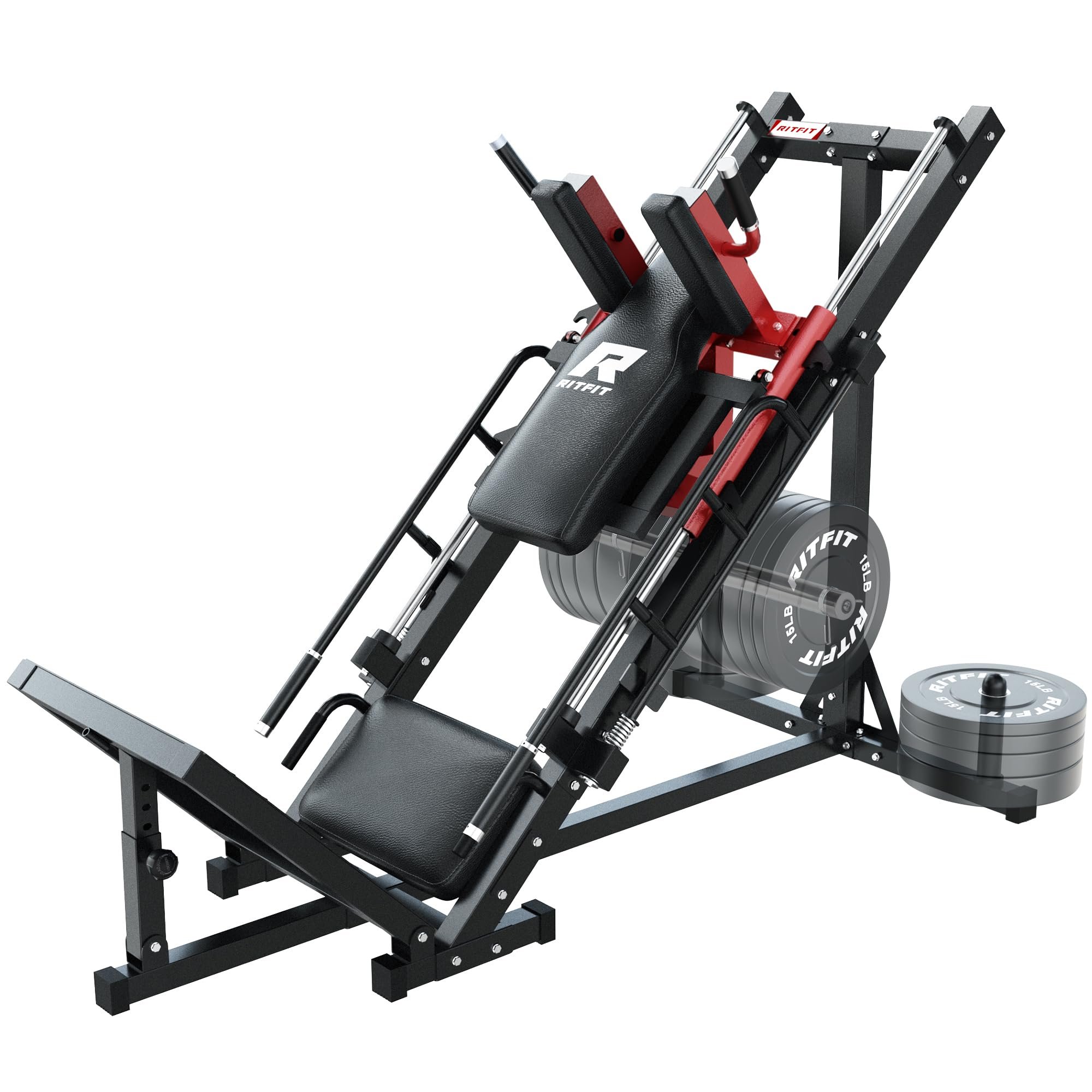 RitFit Leg Press Hack Squat Machine, Professional Adjustable Leg Press Machine for Home Gym with Linear Bearing, Full Lower Body Workout with Weight Storage