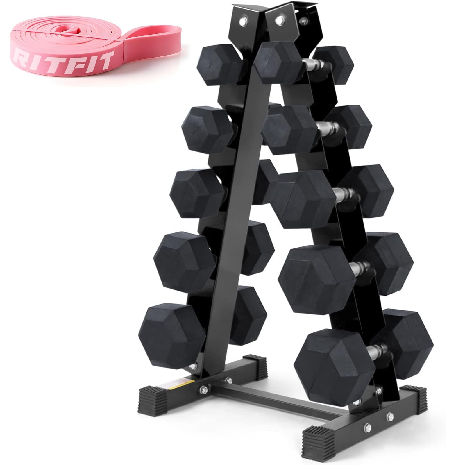 RitFit Rubber Coated Hex Dumbbell Set with Rack, 5-780LB for Home Gym Strength Training, Anti-Slip Knurled Handle, Hexagon Anti-Roll, Heavy-Duty Storage Rack