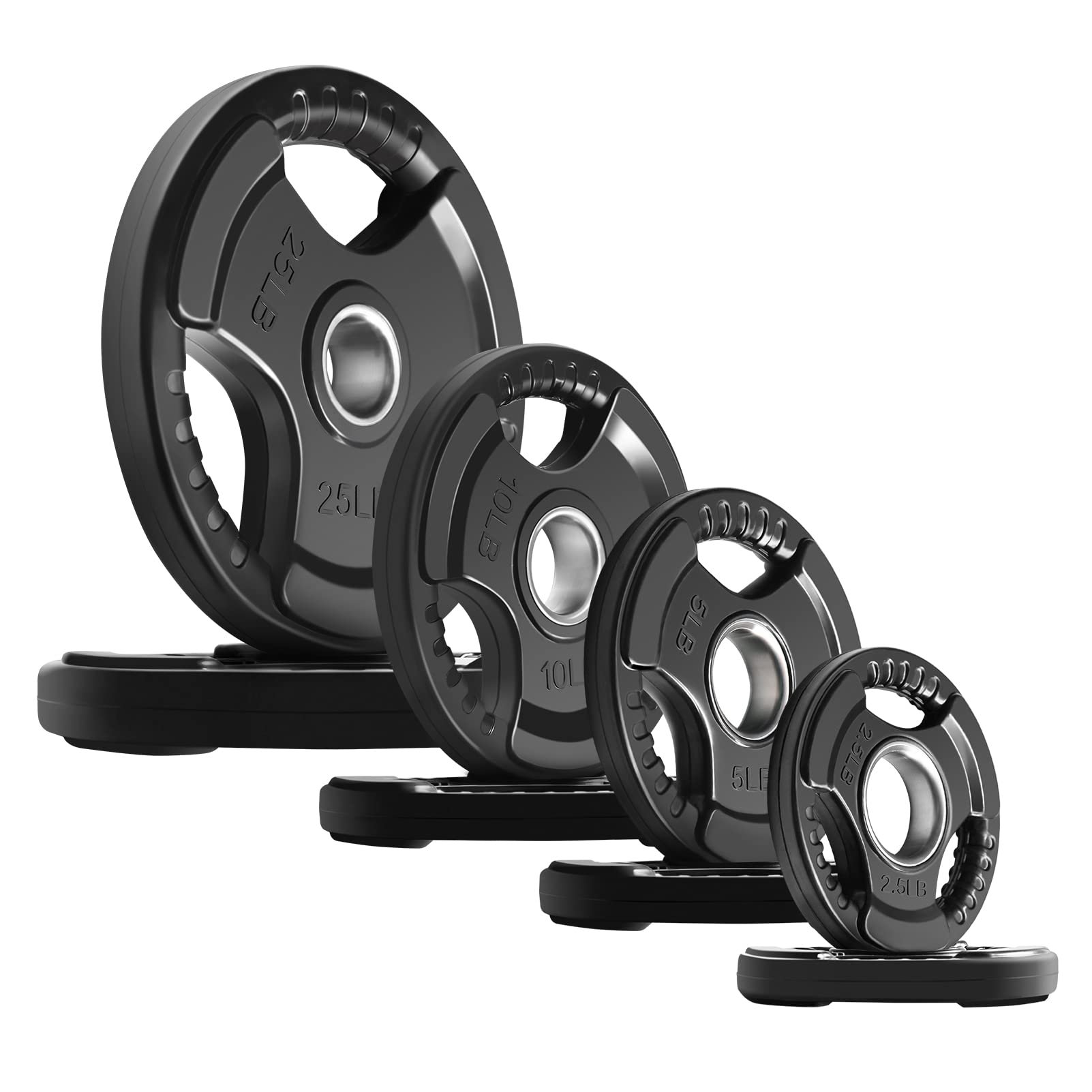 RitFit Weight Plates for Barbell, 2-Inch Olympic Rubber Grip Plates for Weightlifting and Strength Training in Home & Gym, Single, Pair and Sets