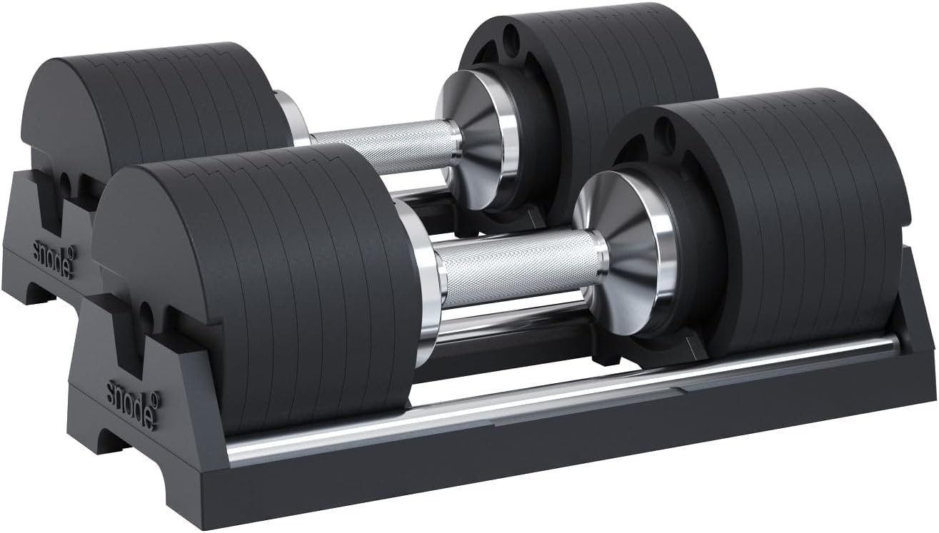 snode AD80 Drop Proof 80 lbs Adjustable Dumbbell Set -Adjustable Weights with Cast Iron Plates and Cradle, Knurled Handle, Fast Adjust, Compact Home Gym Equipment for Bench & Press