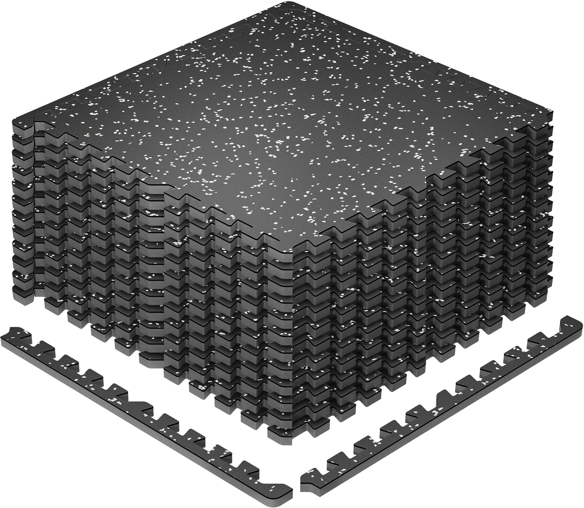 SUPERJARE 0.79'' Extra-Thick Exercise Equipment Mats, 12 Pcs 48 Sq Ft Rubber Top Floor Tiles with High Density EVA Foam, Interlocking Gym Flooring for Home Gym, Workout Mat, Black/Grey