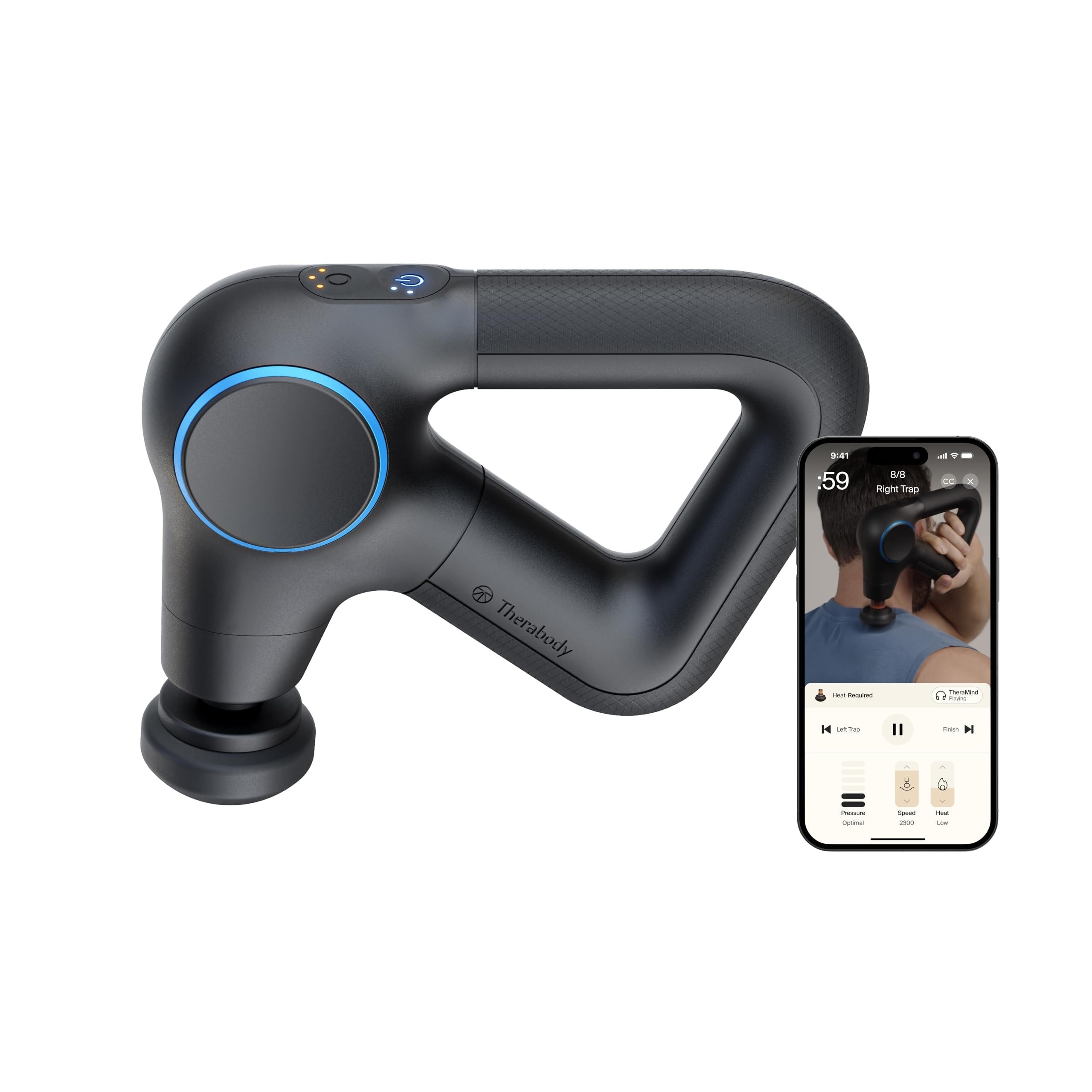 TheraGun Therabody Prime Plus Heated, Powerful Massage Gun for Enhanced Warm-Up & Workout Recovery - Quiet Deep Tissue Massager for Body and Back Pain Relief - Leg & Back Massager with Heat