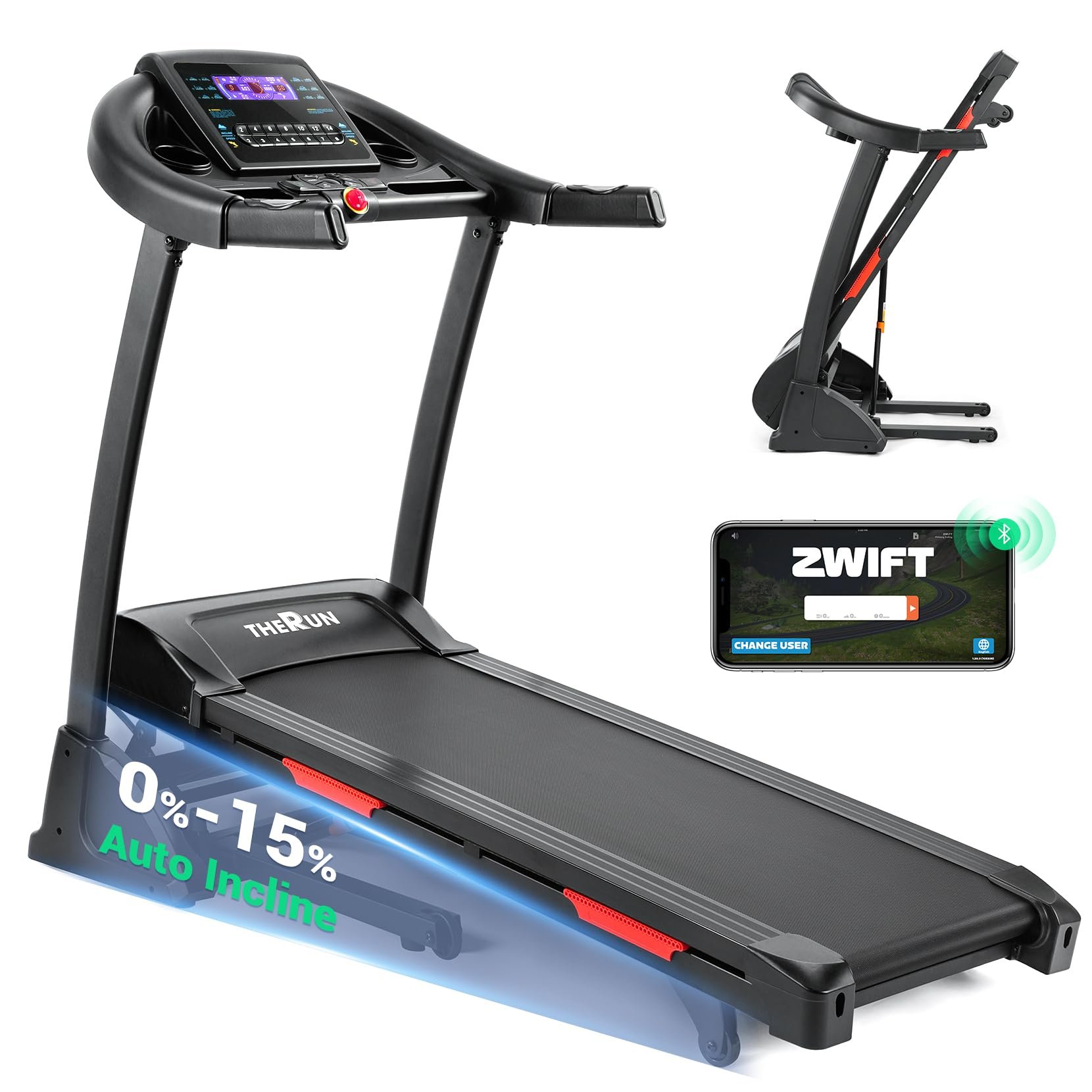 THERUN Incline Treadmill, Treadmills for Running and Walking, 300 lbs Weight Capacity Folding Treadmill with 0-15% Auto Incline, Wide Belt, 3.5 HP, App, Heart Rate