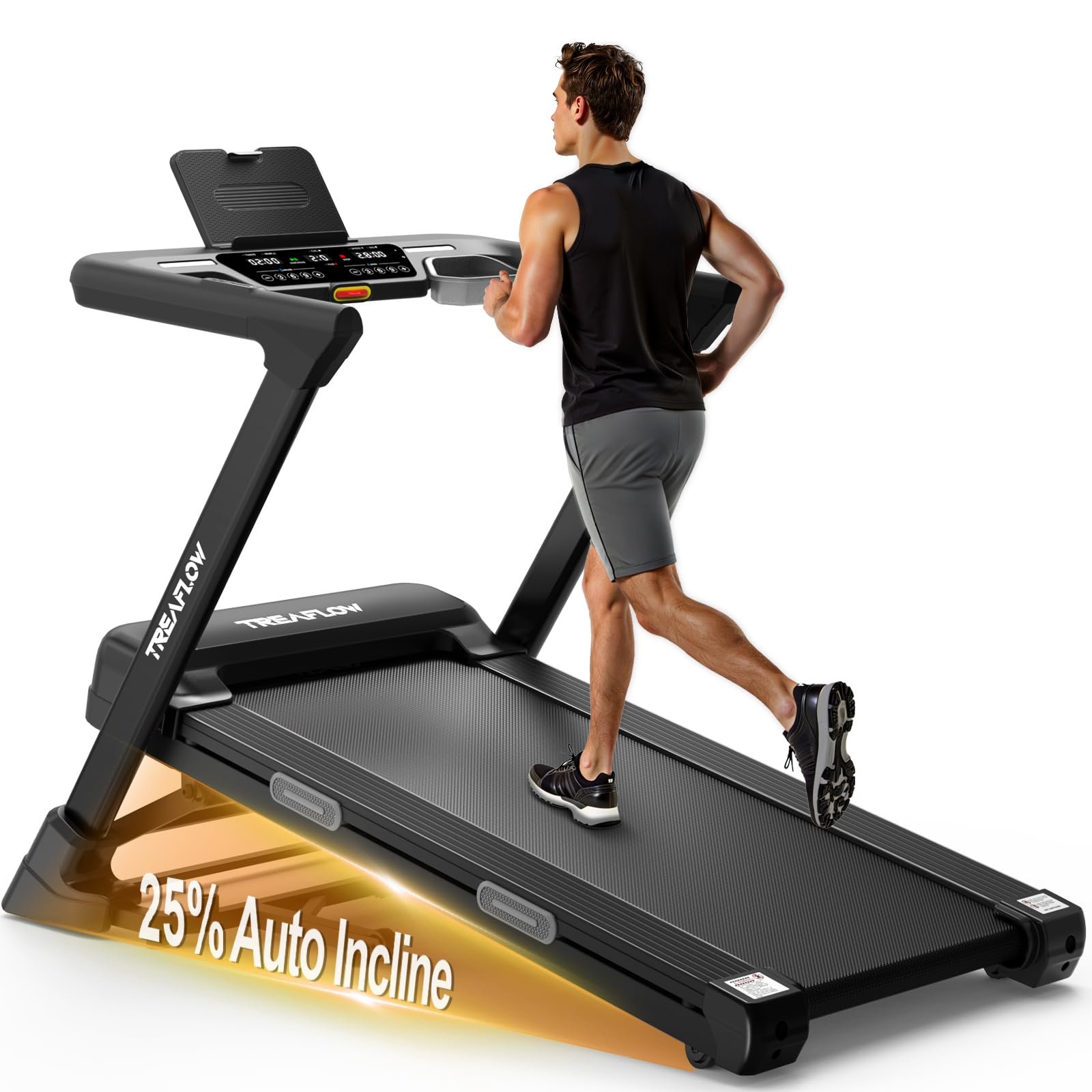 TREAFLOW Treadmill with 0-25% Auto Incline, 3.5 HP Folding for Home Running, 10.0 MPH Max Speed, 300 lbs Weight Capacity, Bluetooth Speaker.
