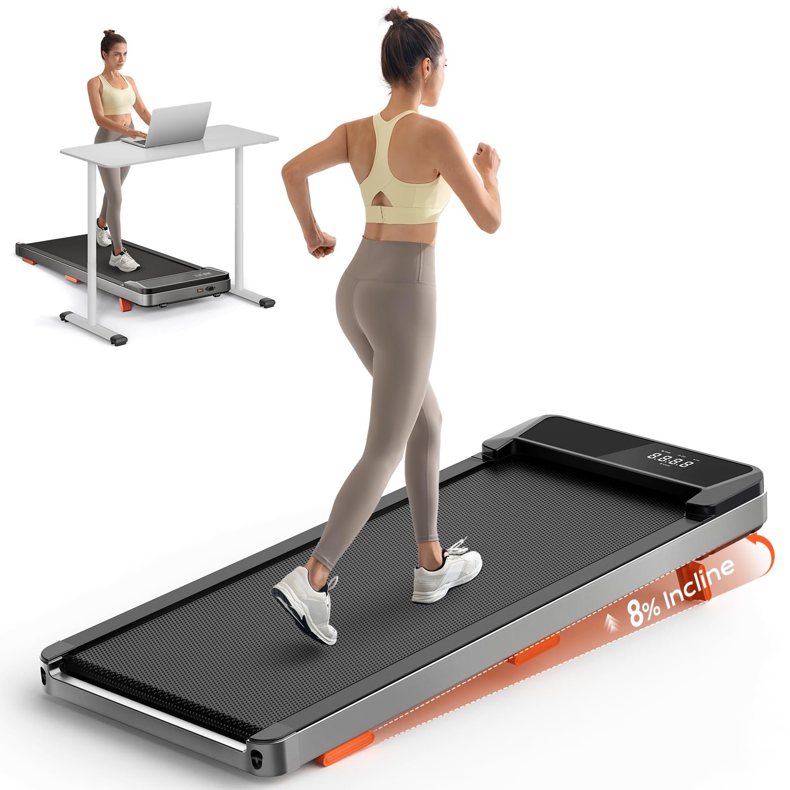 TREAFLOW Walking Pad,Treadmill with Incline for Home Office, 2.5HP Portable Under Desk Treadmill with 265 Lbs Capacity,Remote Control, Led Display