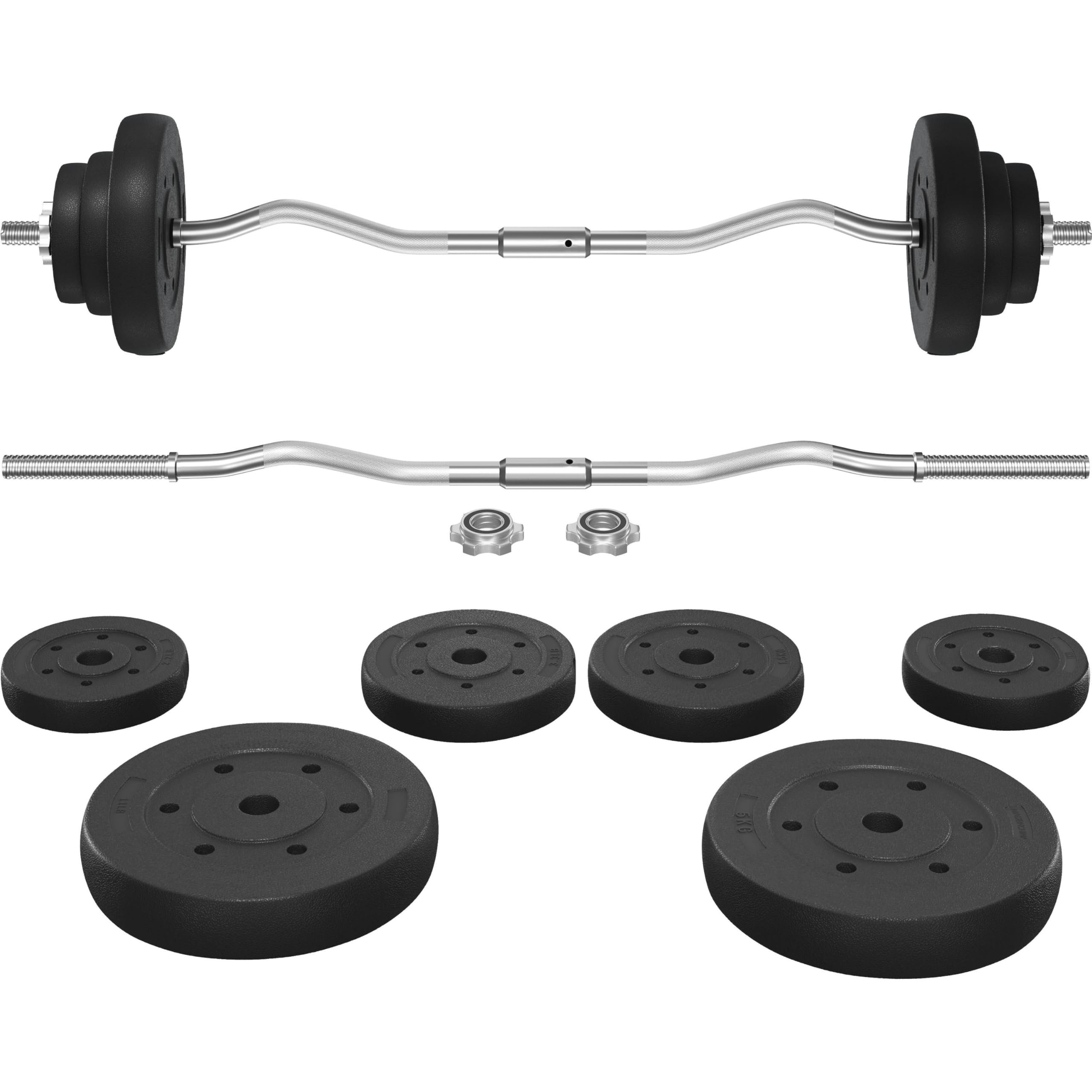 Yaheetech Barbell Set Olympic Curl Bar Weights & 2 Olympic Barbell Clamps Strength Training Bars