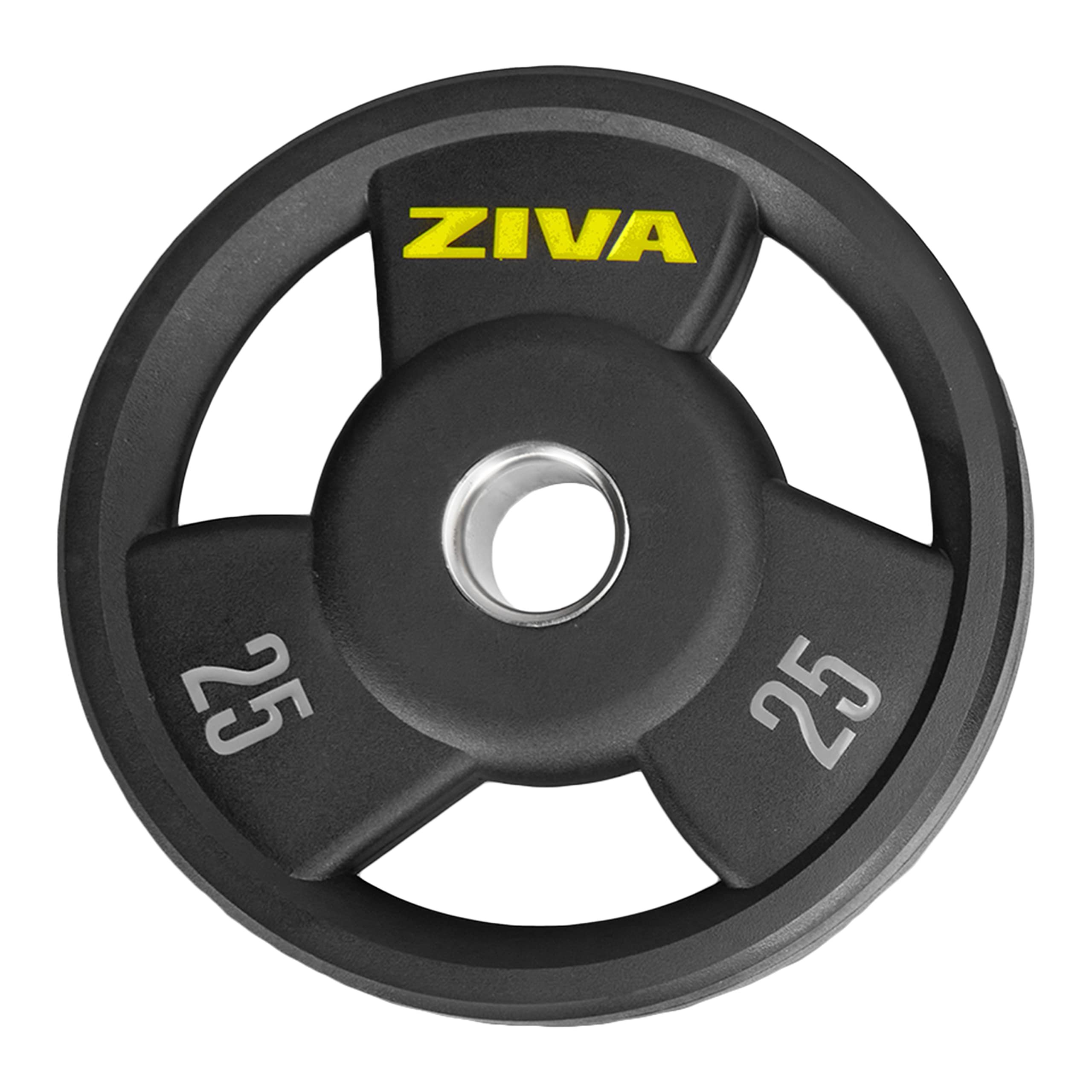 ZIVA Olympic Weight Plate – Premium Urethane-Coated Grip Disc with 2" Stainless Steel Insert and 3-Position Handle – Sold Individually (2.5–45 lb) Does not fit Standard Studio Barbell